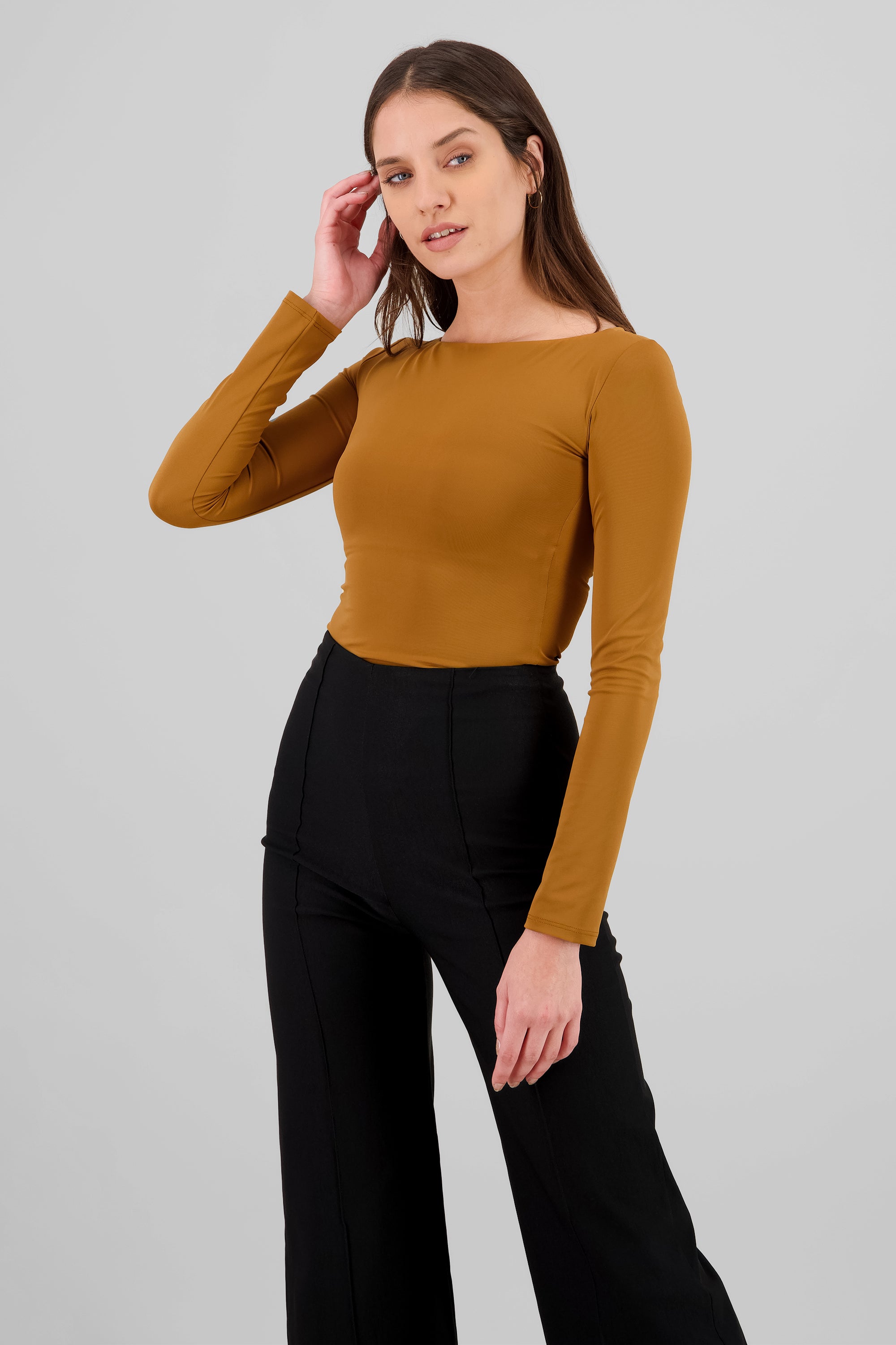 Solid Long Sleeve Top CAMEL