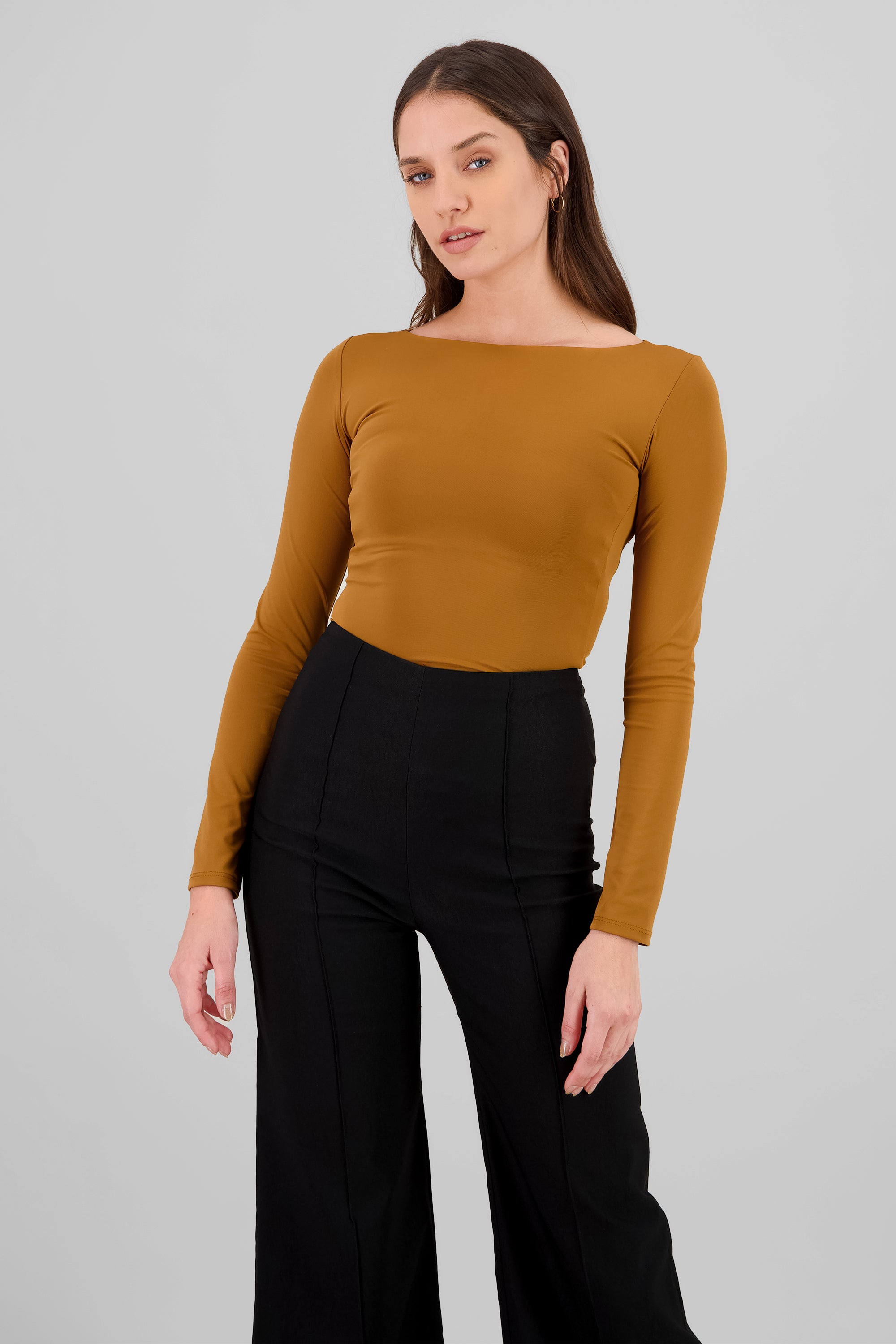 Solid Long Sleeve Top CAMEL