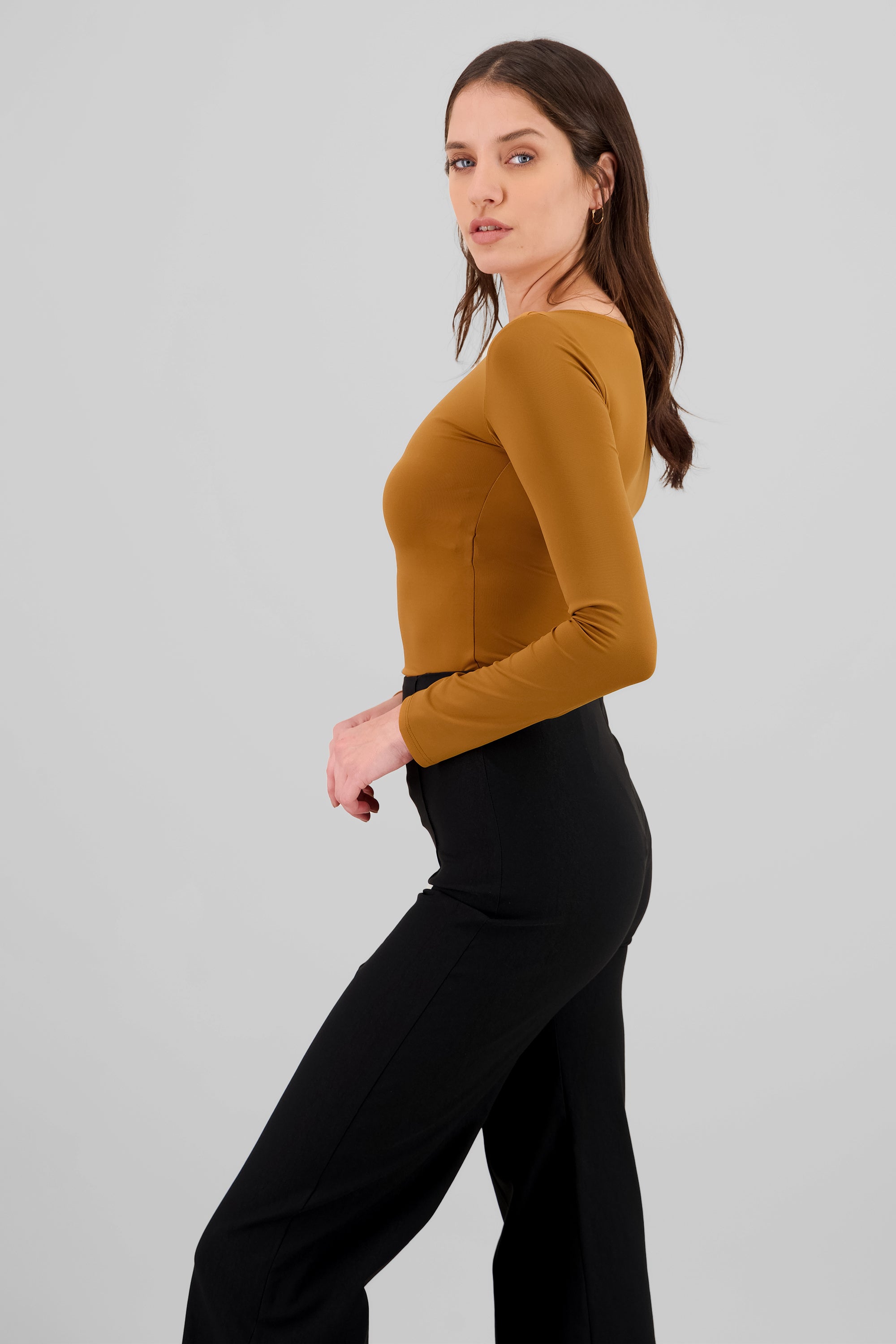 Solid Long Sleeve Top CAMEL