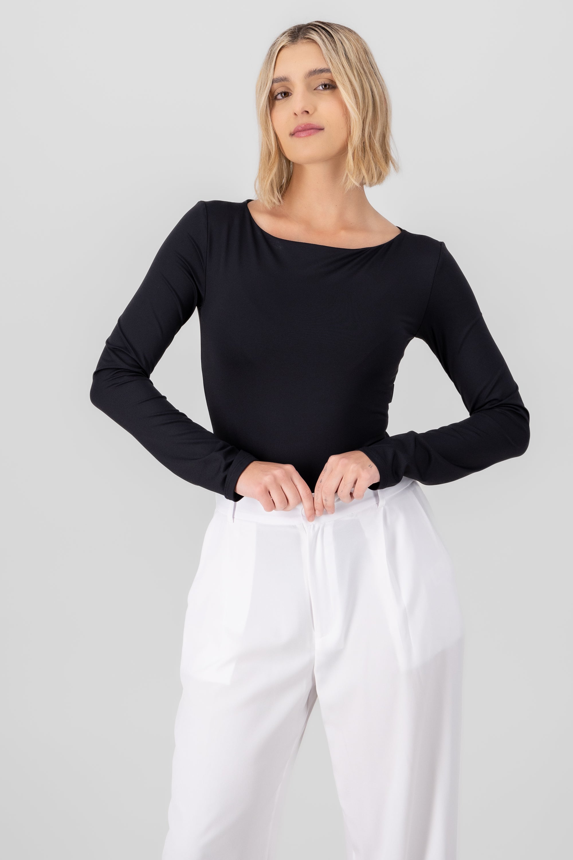 Solid Long Sleeve Top BLACK