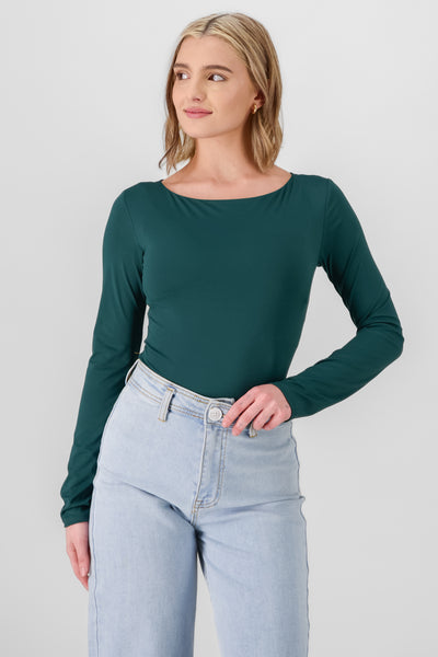 Solid Long Sleeve Top FOREST GREEN