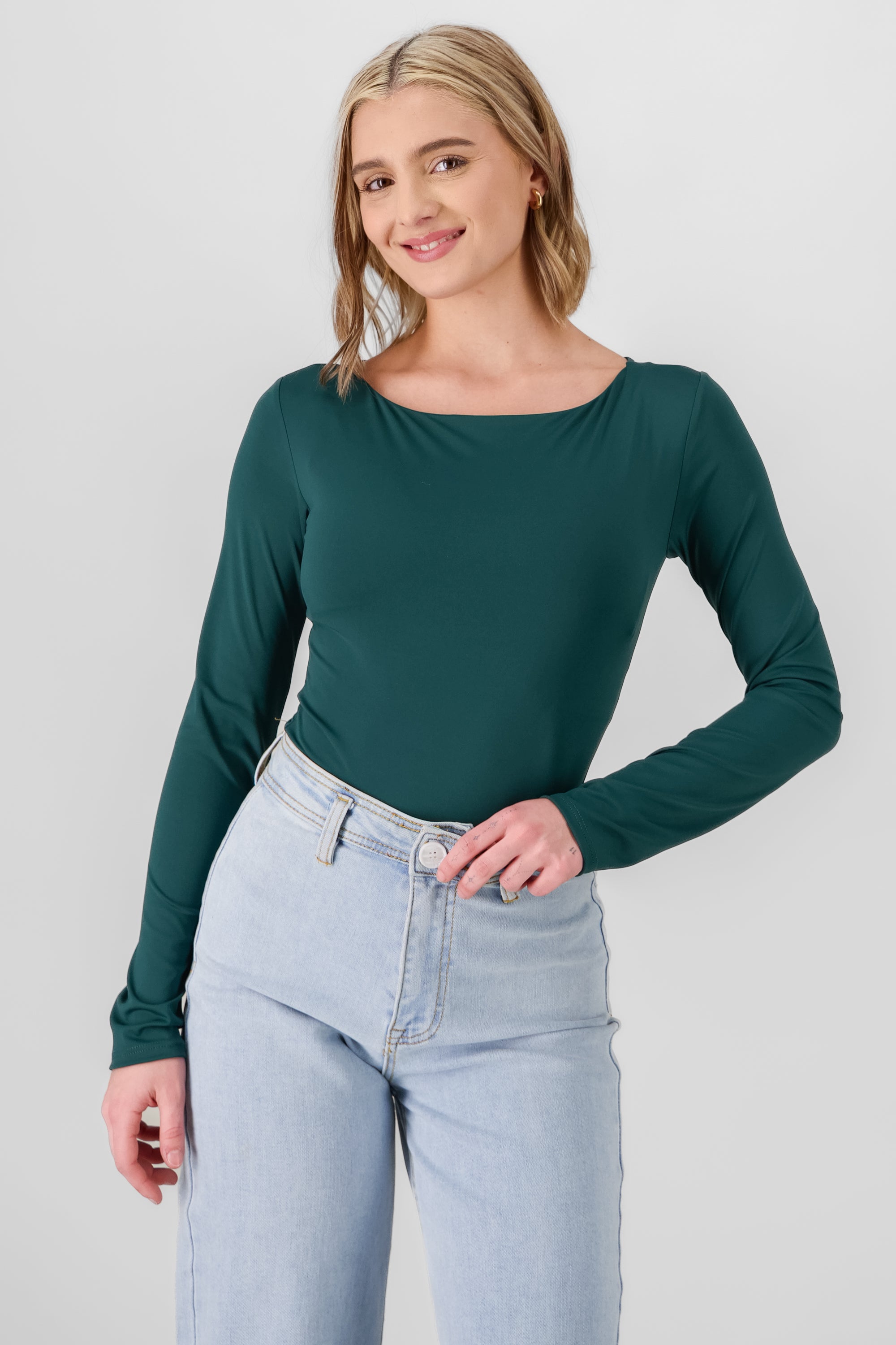 Solid Long Sleeve Top FOREST GREEN