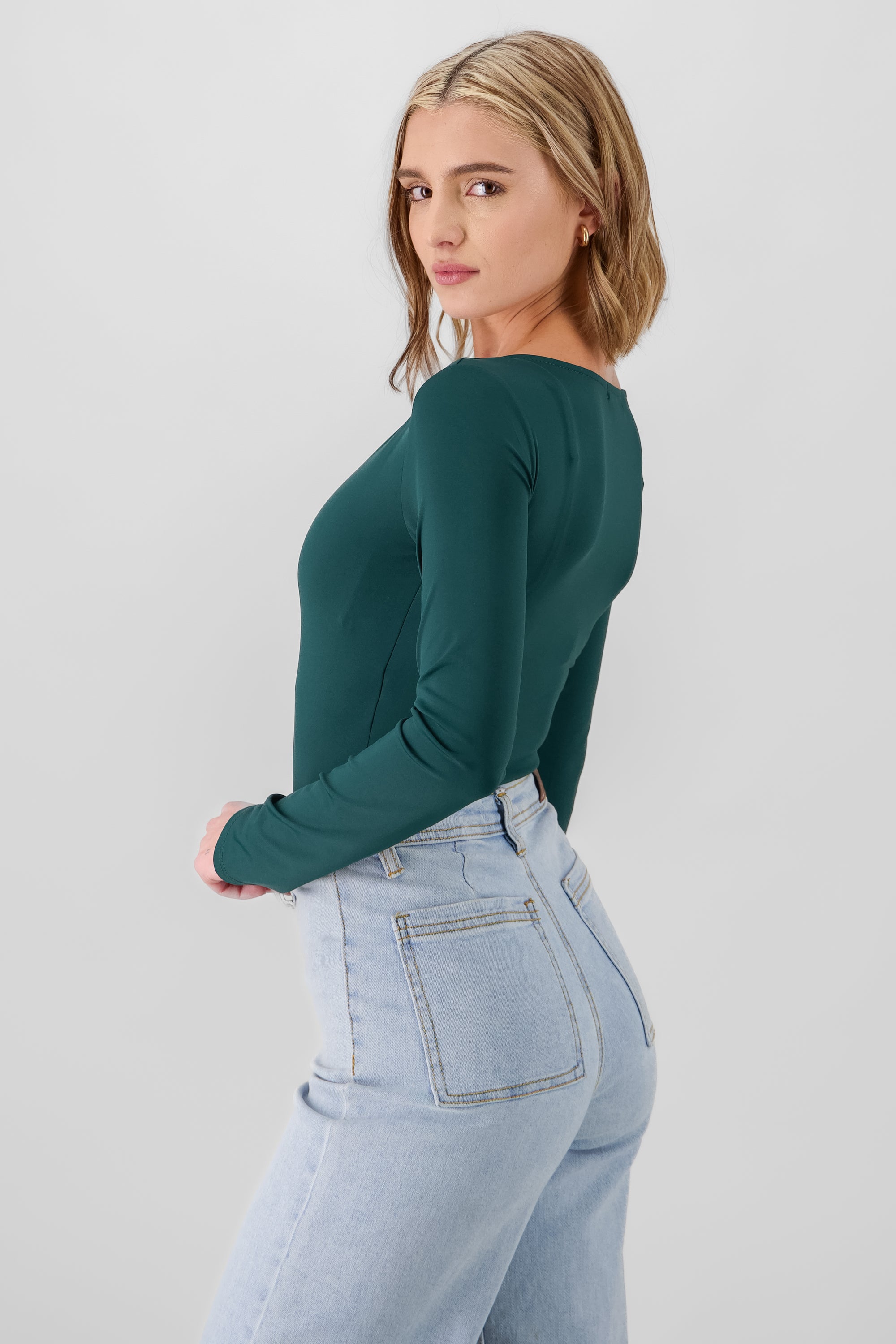 Solid Long Sleeve Top FOREST GREEN