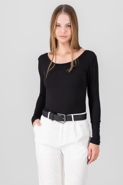 Ribbed Long Sleeve Top BLACK