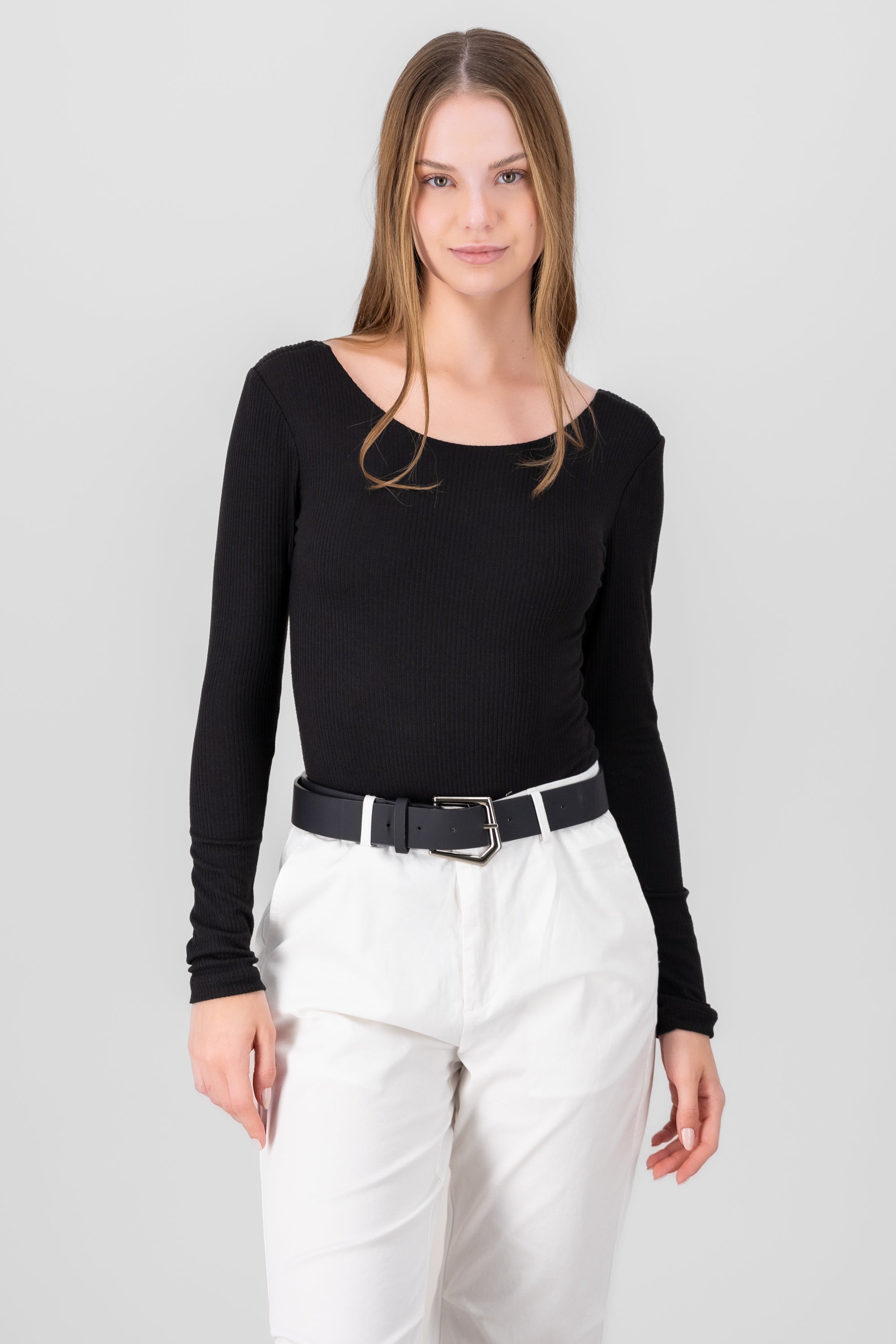 Ribbed Long Sleeve Top BLACK