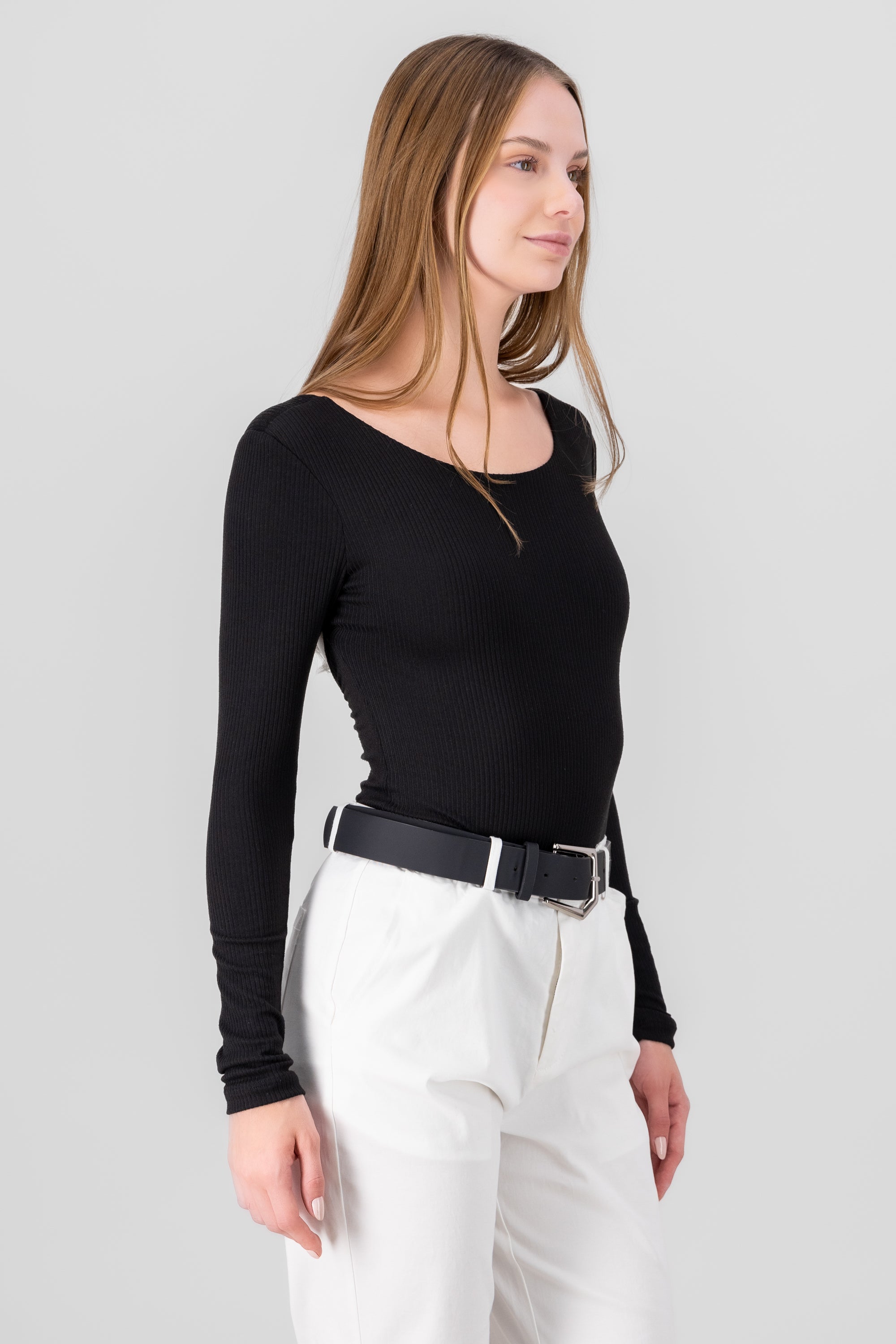 Ribbed Long Sleeve Top BLACK