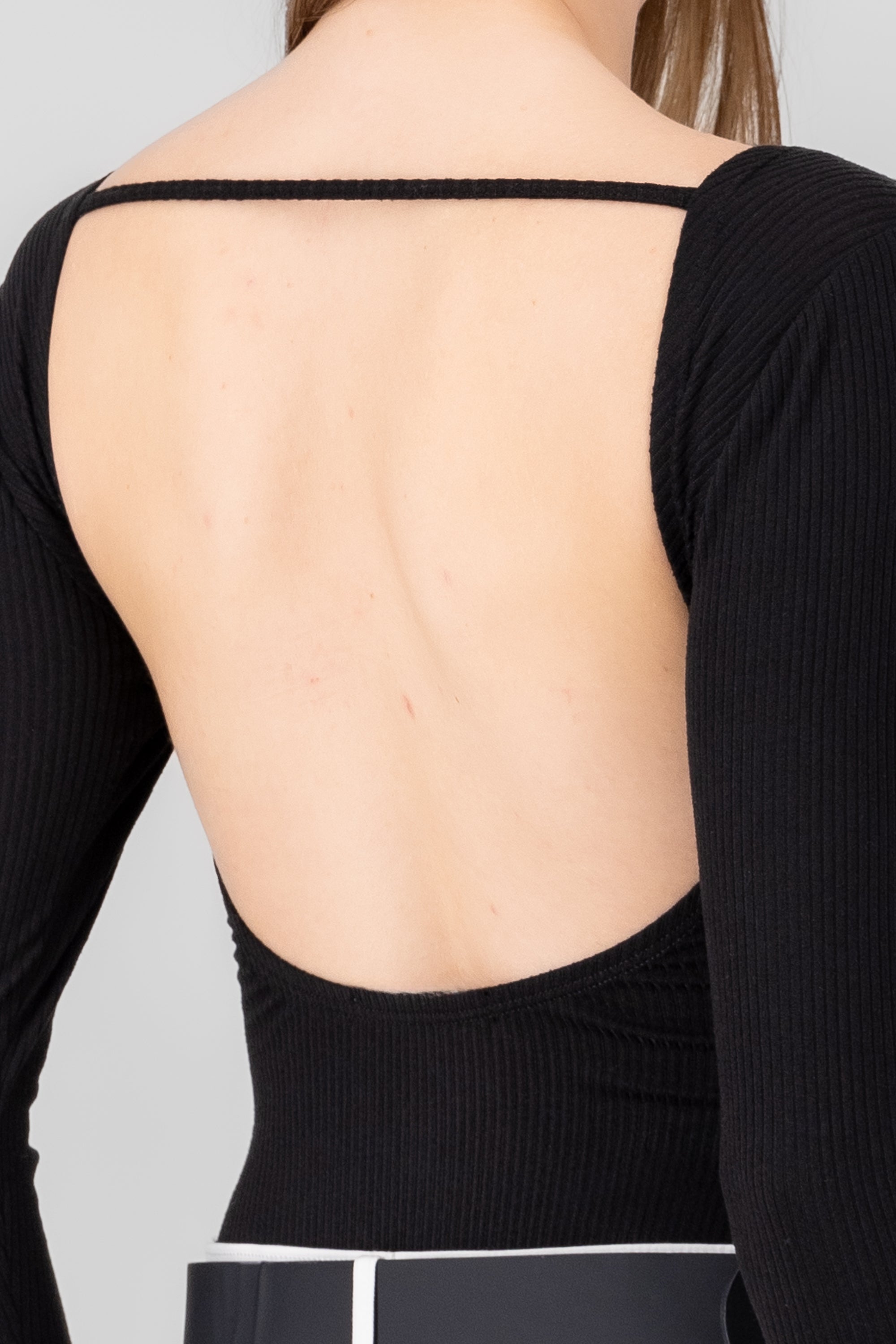 Ribbed Long Sleeve Top BLACK