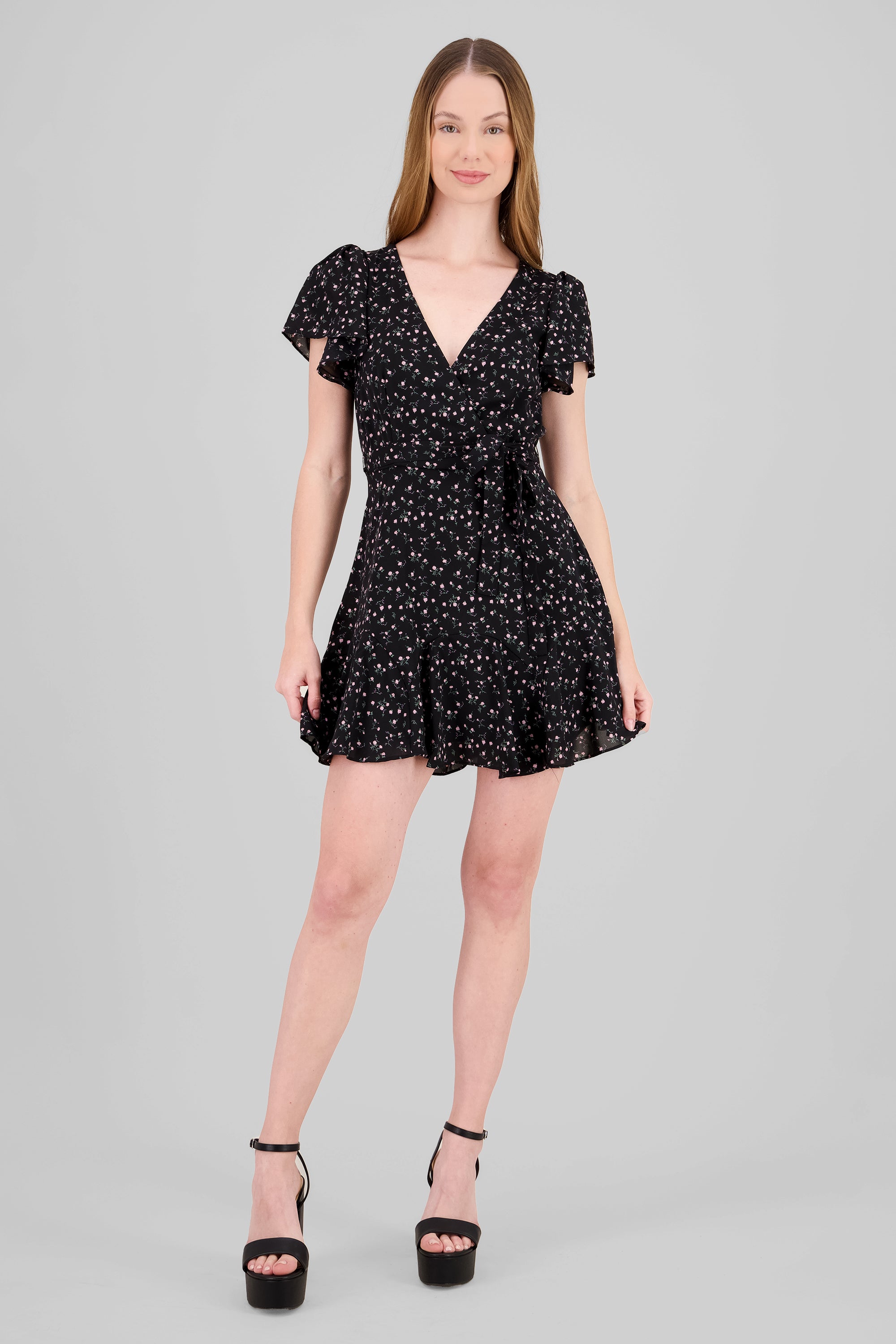 Floral Wrap Dress BLACK COMBO