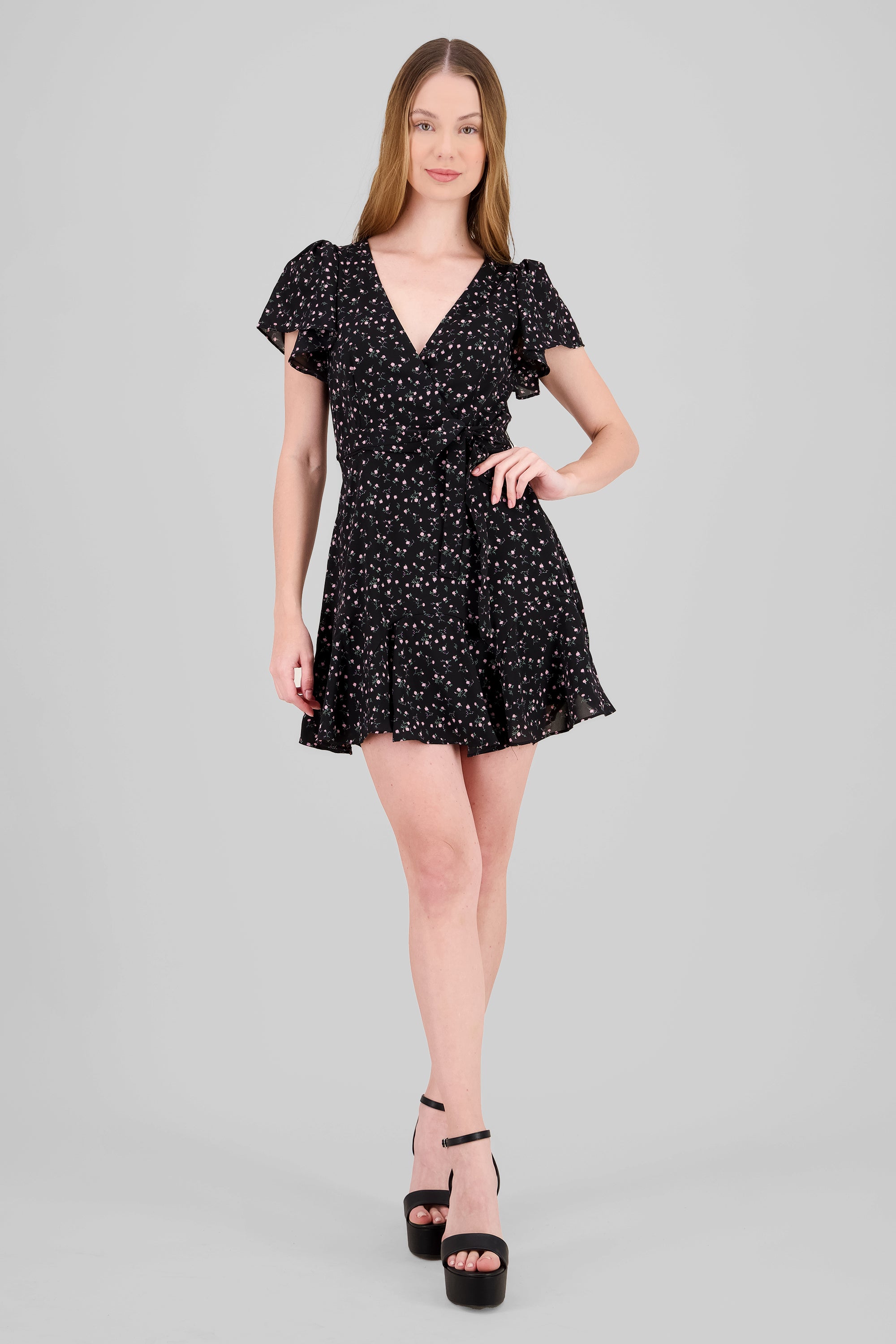 Floral Wrap Dress BLACK COMBO