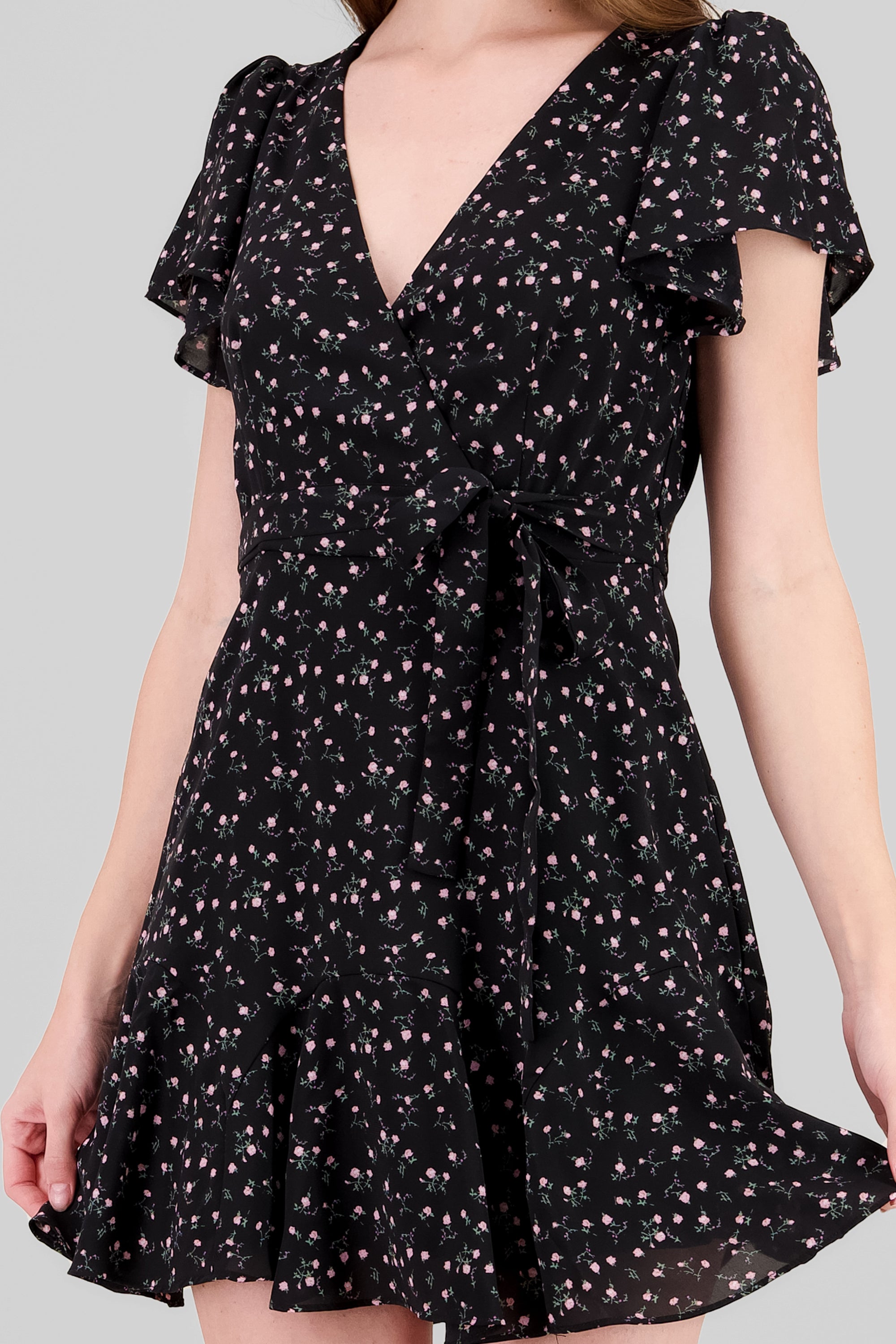 Floral Wrap Dress BLACK COMBO