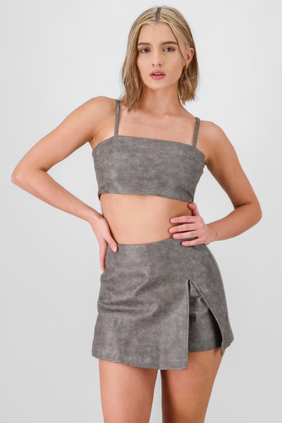 Faux Leather Tube Top DARK GRAY