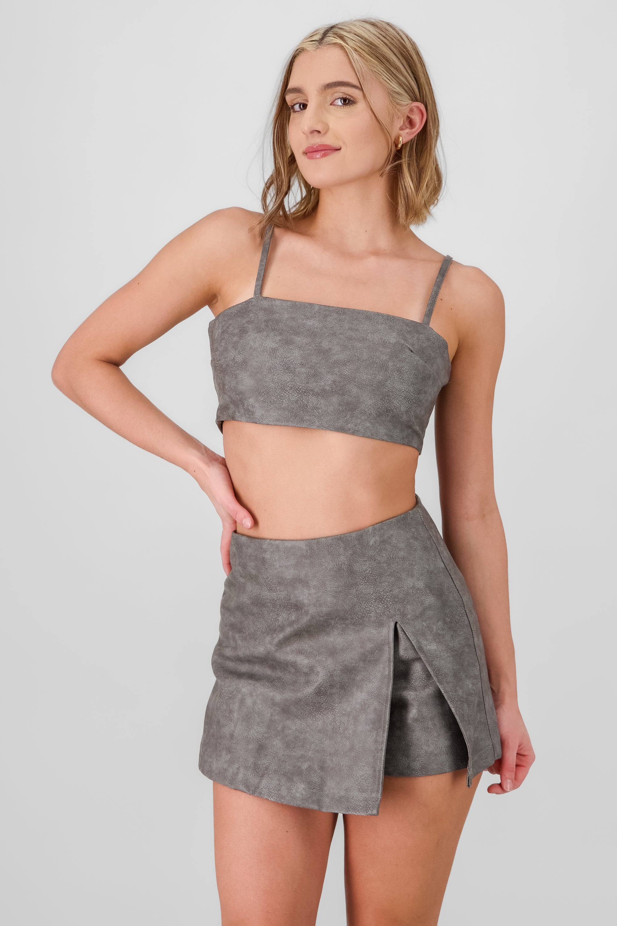 Faux Leather Tube Top DARK GRAY