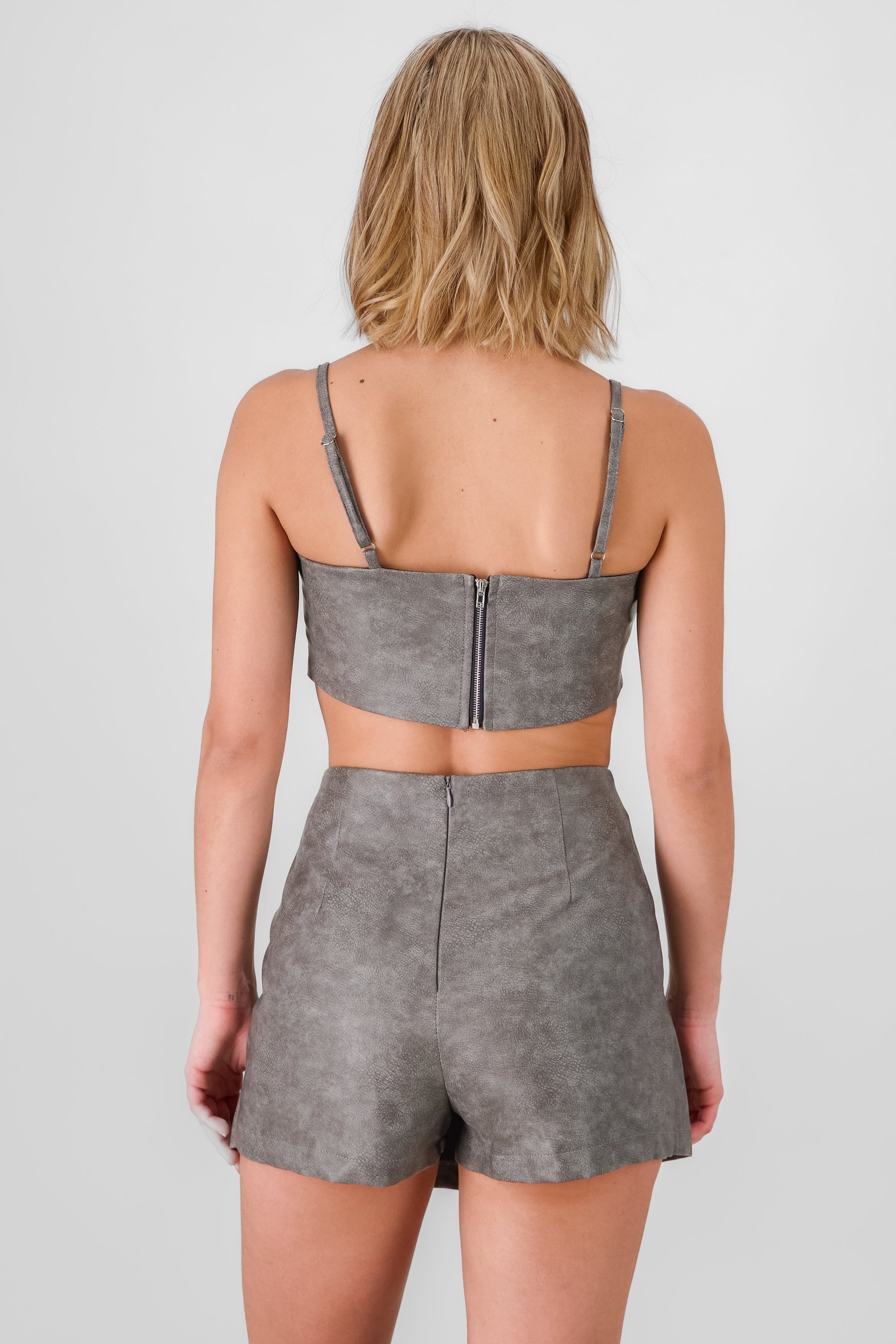 Faux Leather Tube Top DARK GRAY