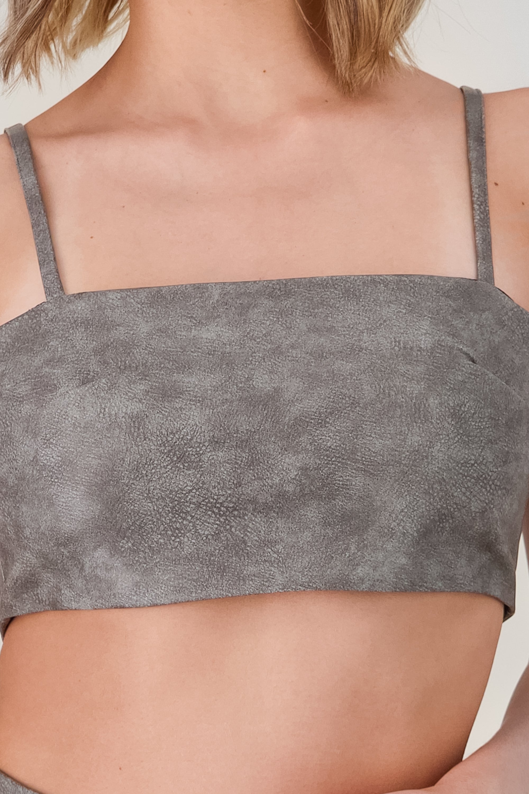 Faux Leather Tube Top DARK GRAY