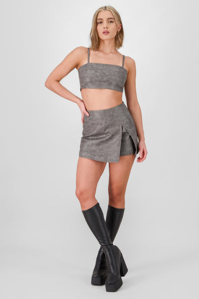 Faux Leather Mini Skirt DARK GRAY