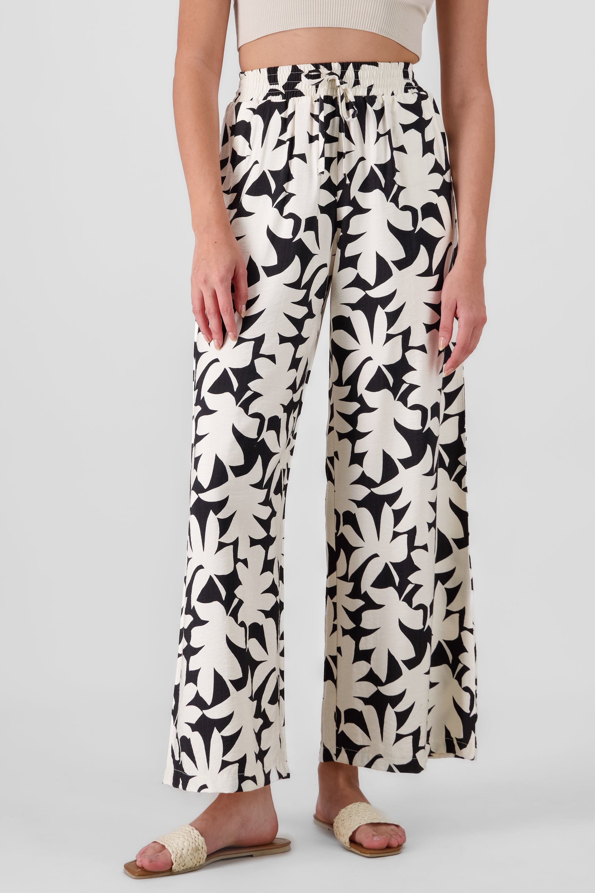 Wide Leg Tropical Print Pants BLACK COMBO