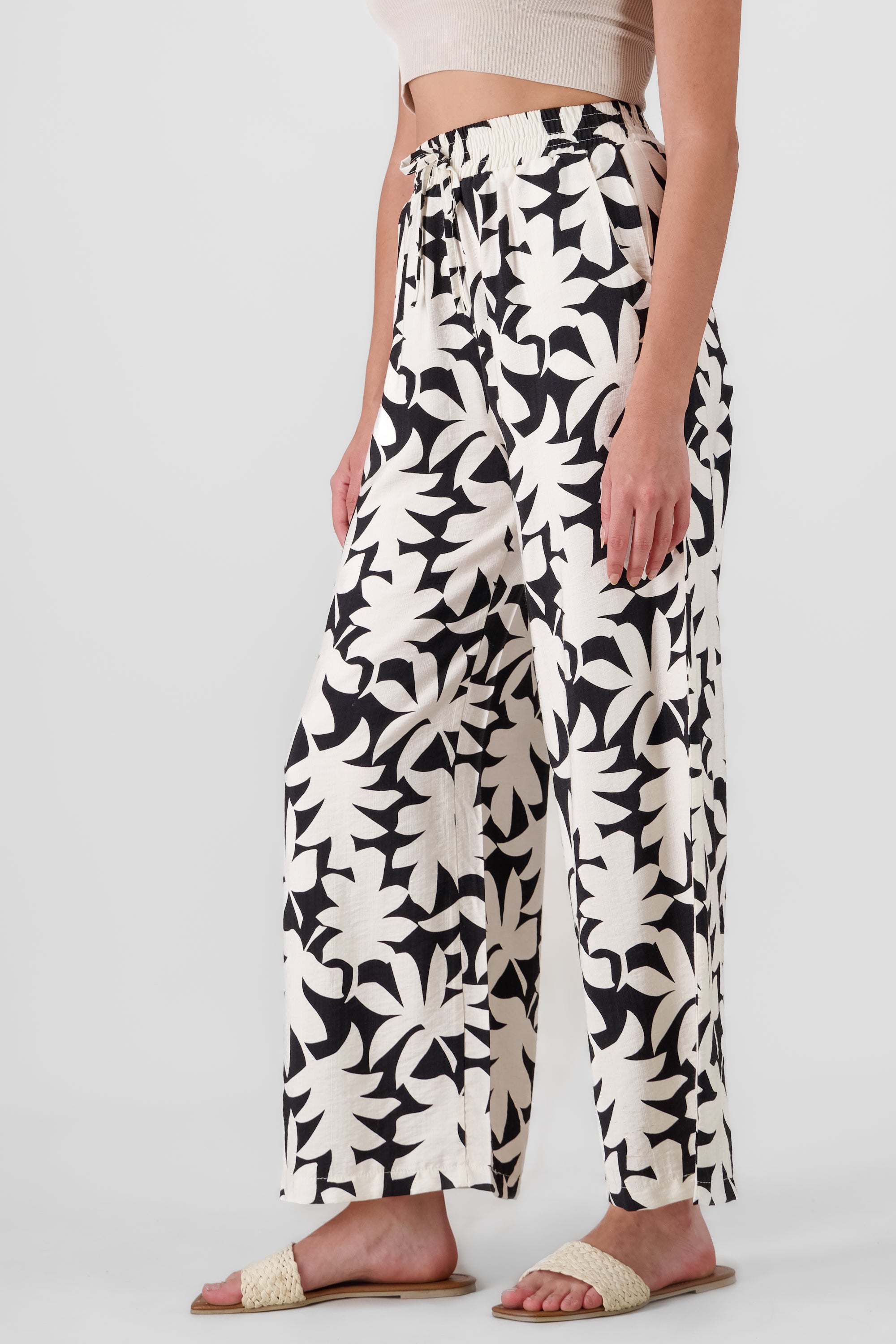 Wide Leg Tropical Print Pants BLACK COMBO