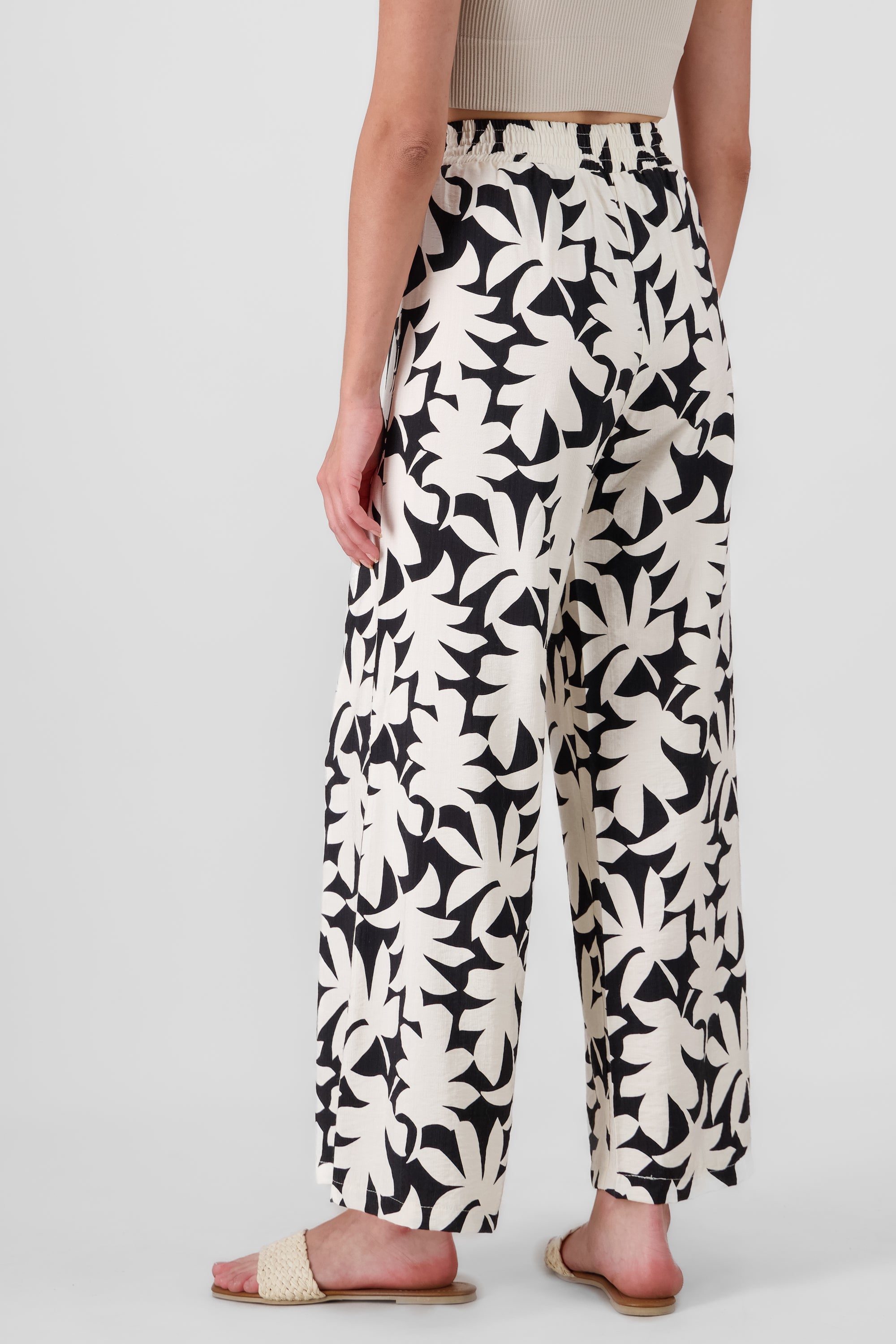 Wide Leg Tropical Print Pants BLACK COMBO