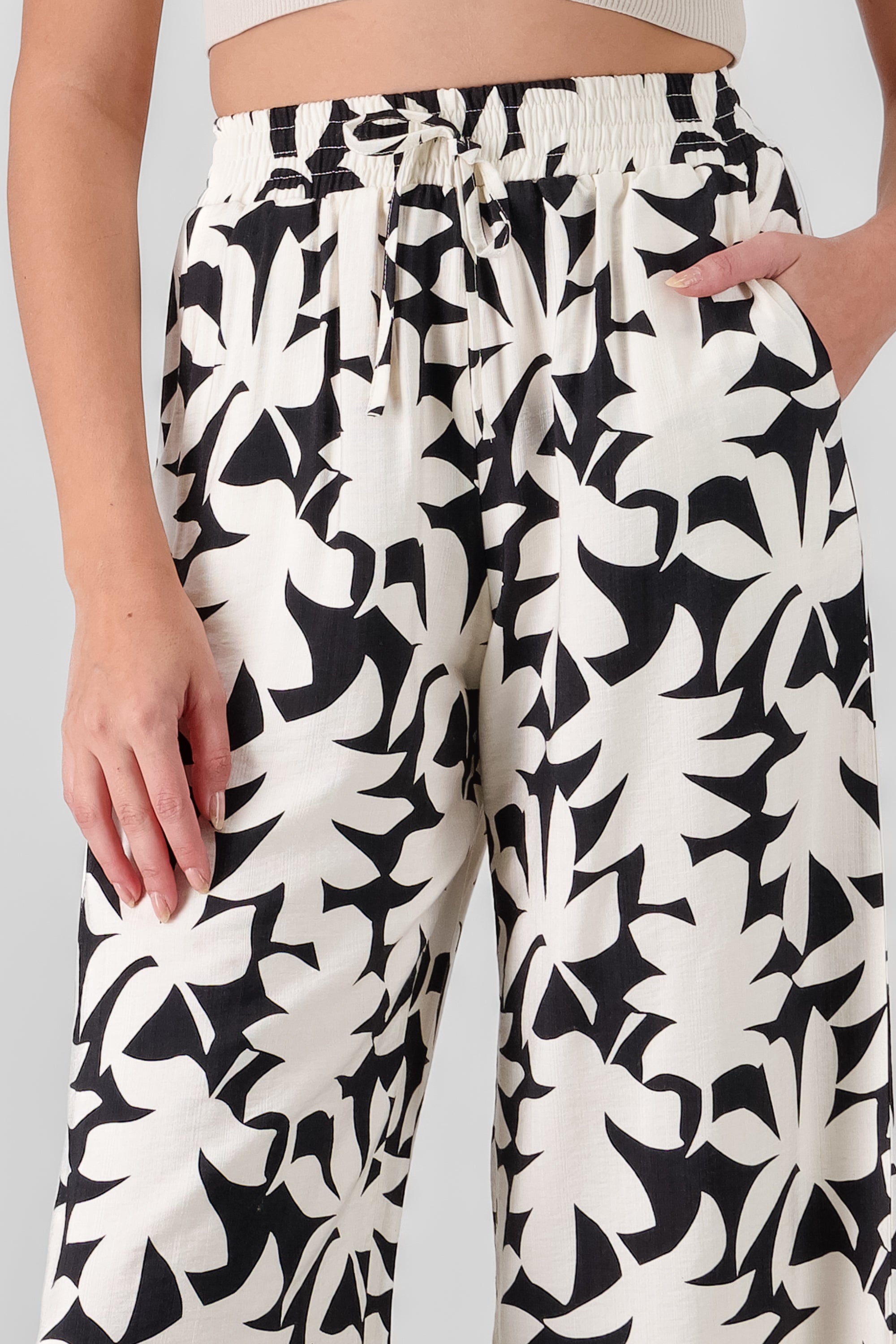 Wide Leg Tropical Print Pants BLACK COMBO