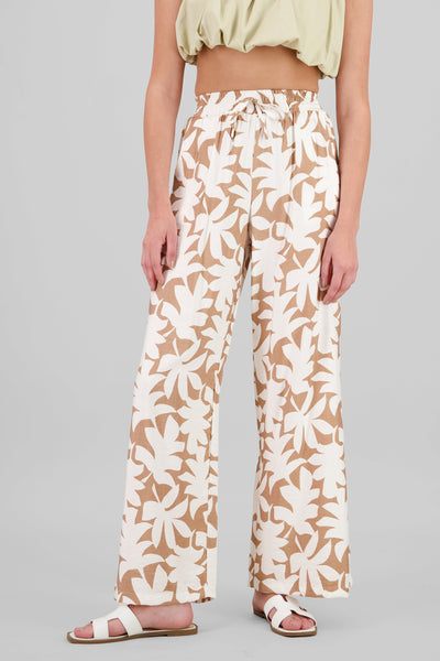 Wide Leg Tropical Print Pants KHAKI COMBO