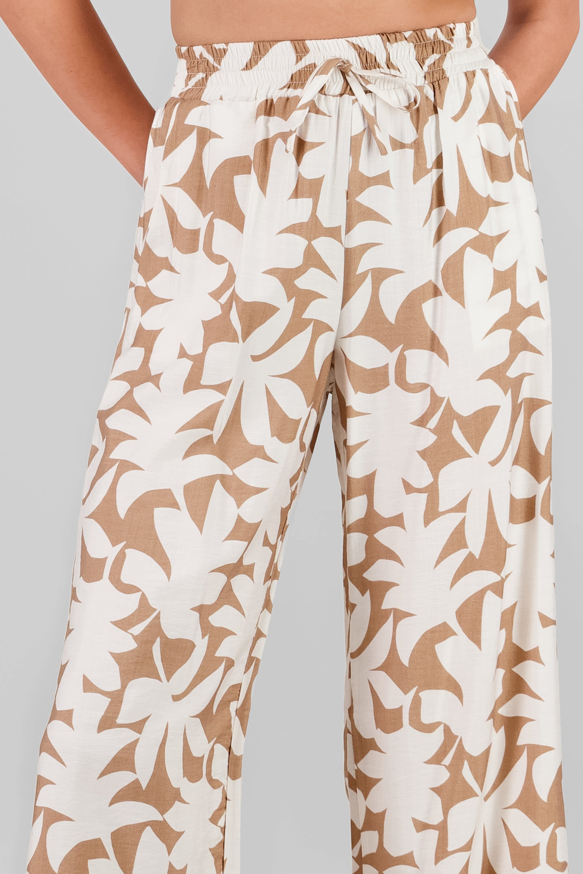 Wide Leg Tropical Print Pants KHAKI COMBO