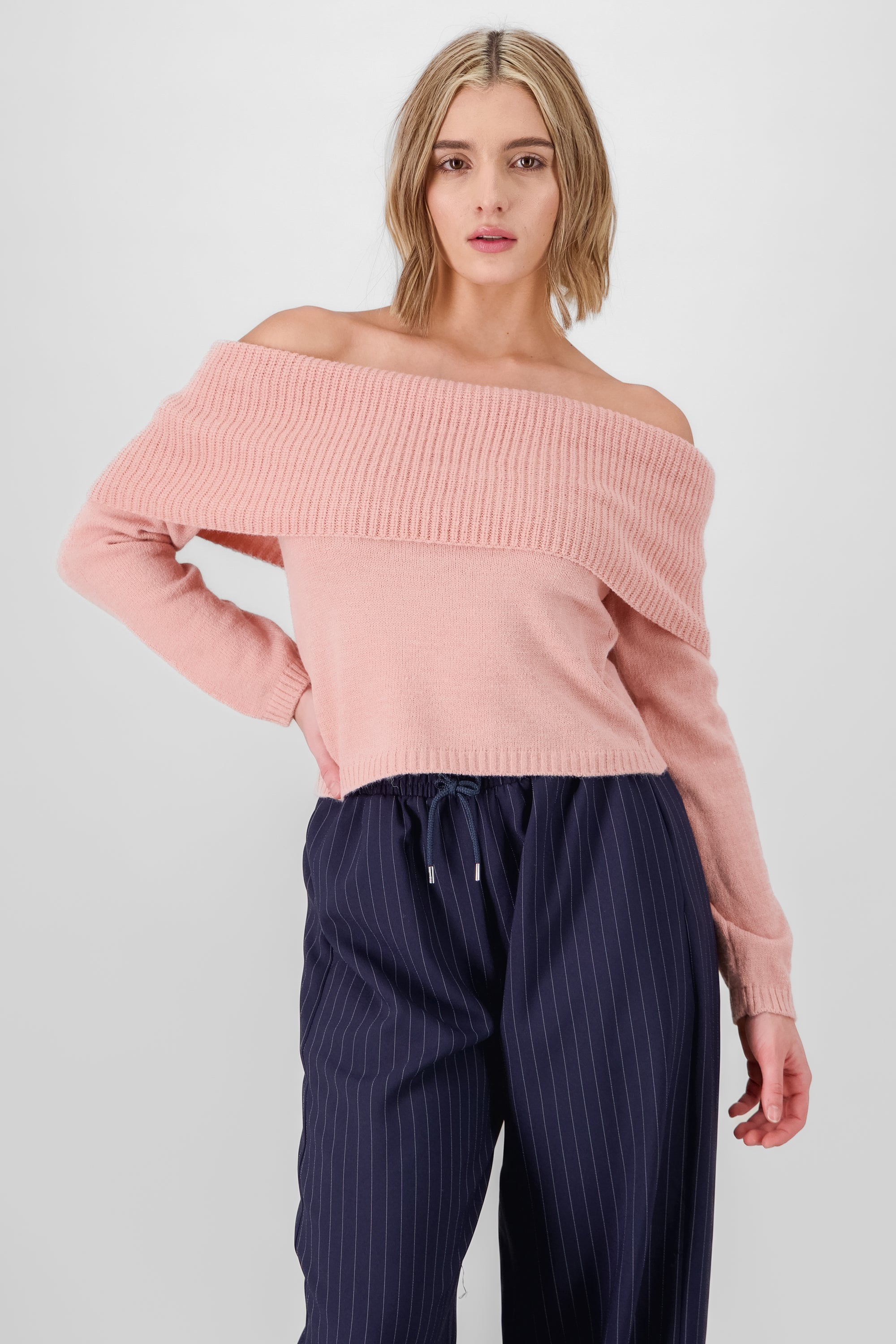 Off Shoulder Solid Knit Sweater MAUVE