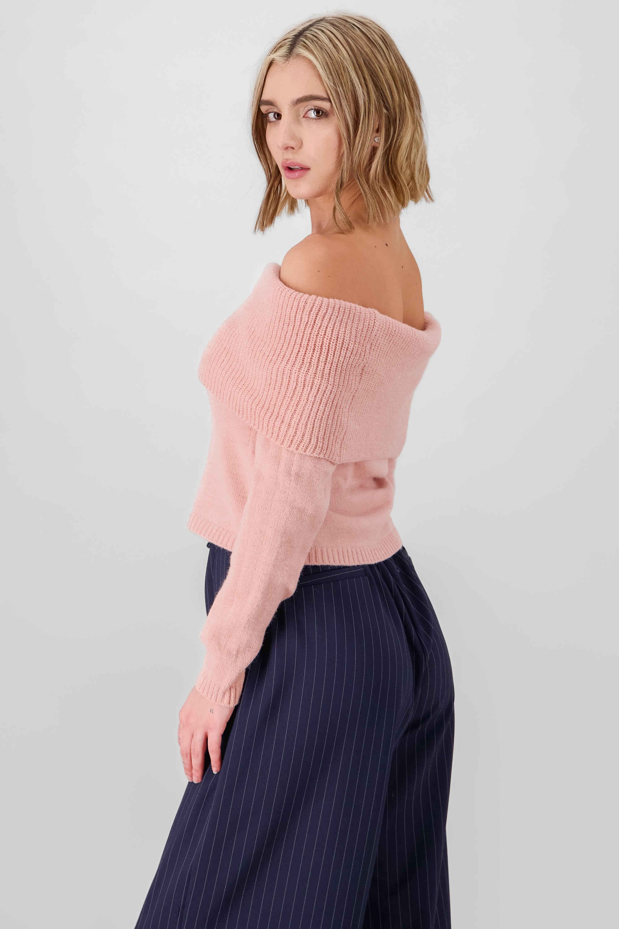 Off Shoulder Solid Knit Sweater MAUVE