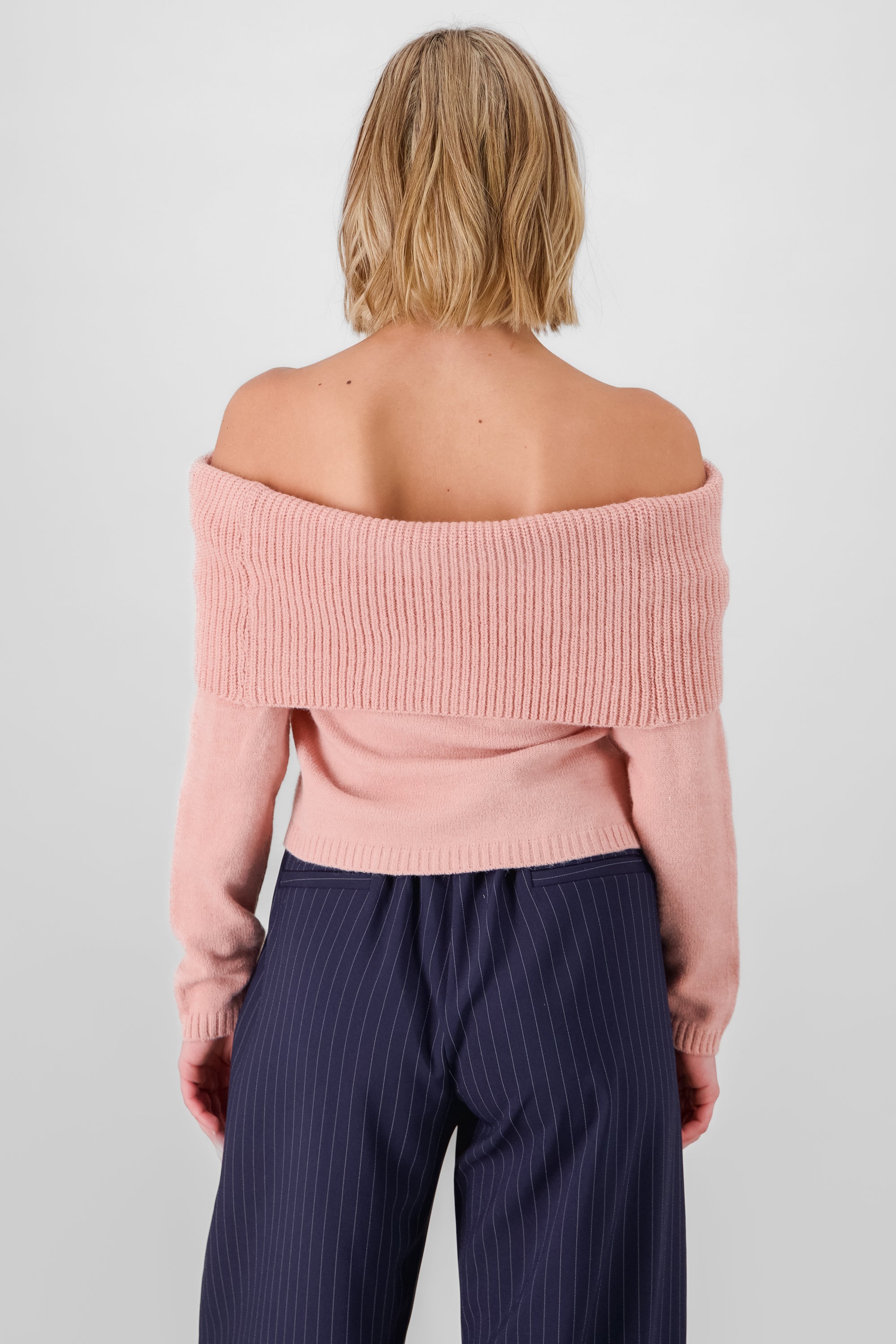 Off Shoulder Solid Knit Sweater MAUVE