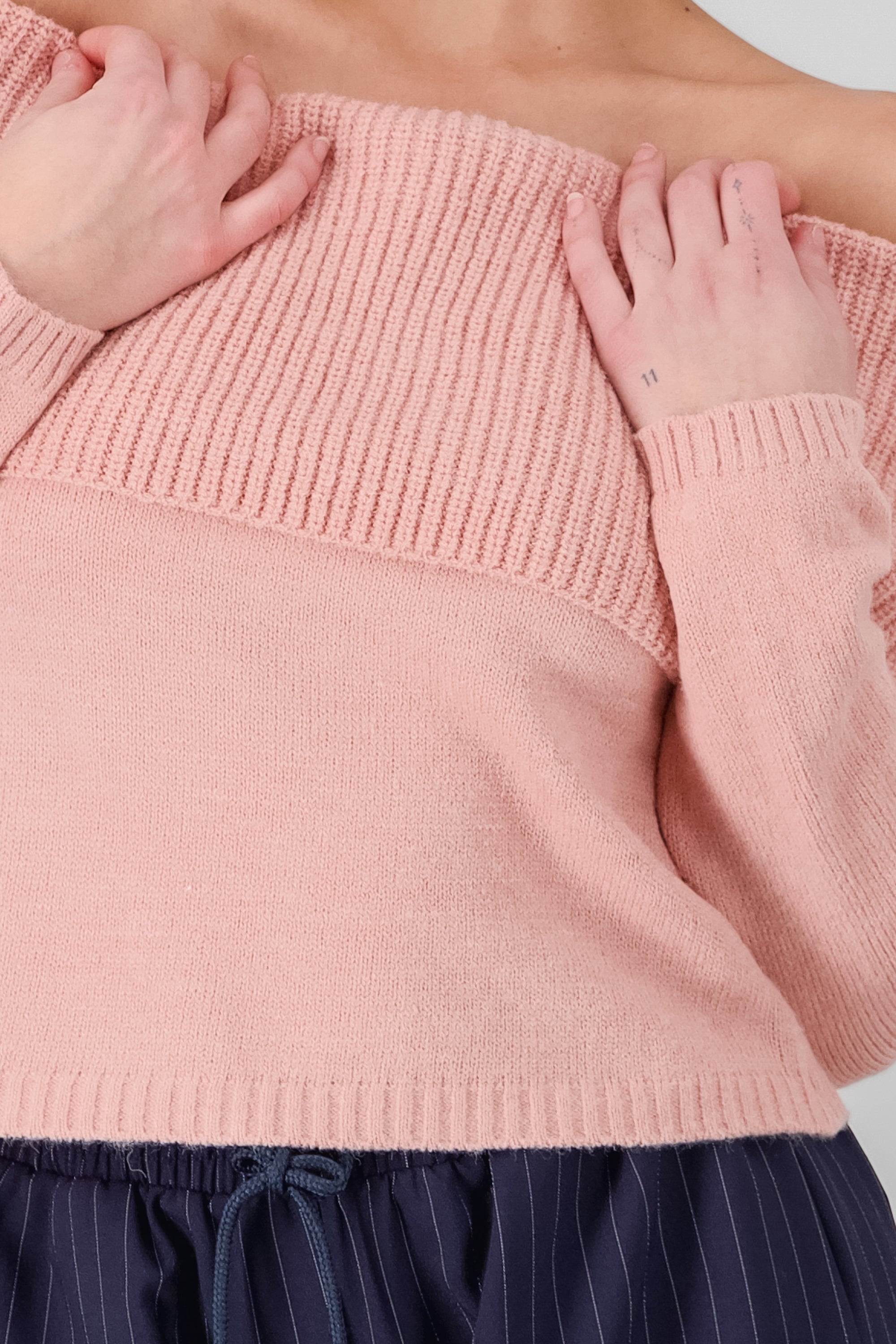 Off Shoulder Solid Knit Sweater MAUVE