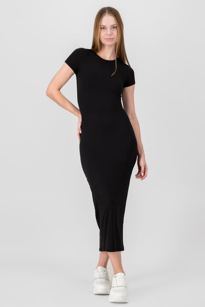 Short Sleeve Maxi Dress BLACK