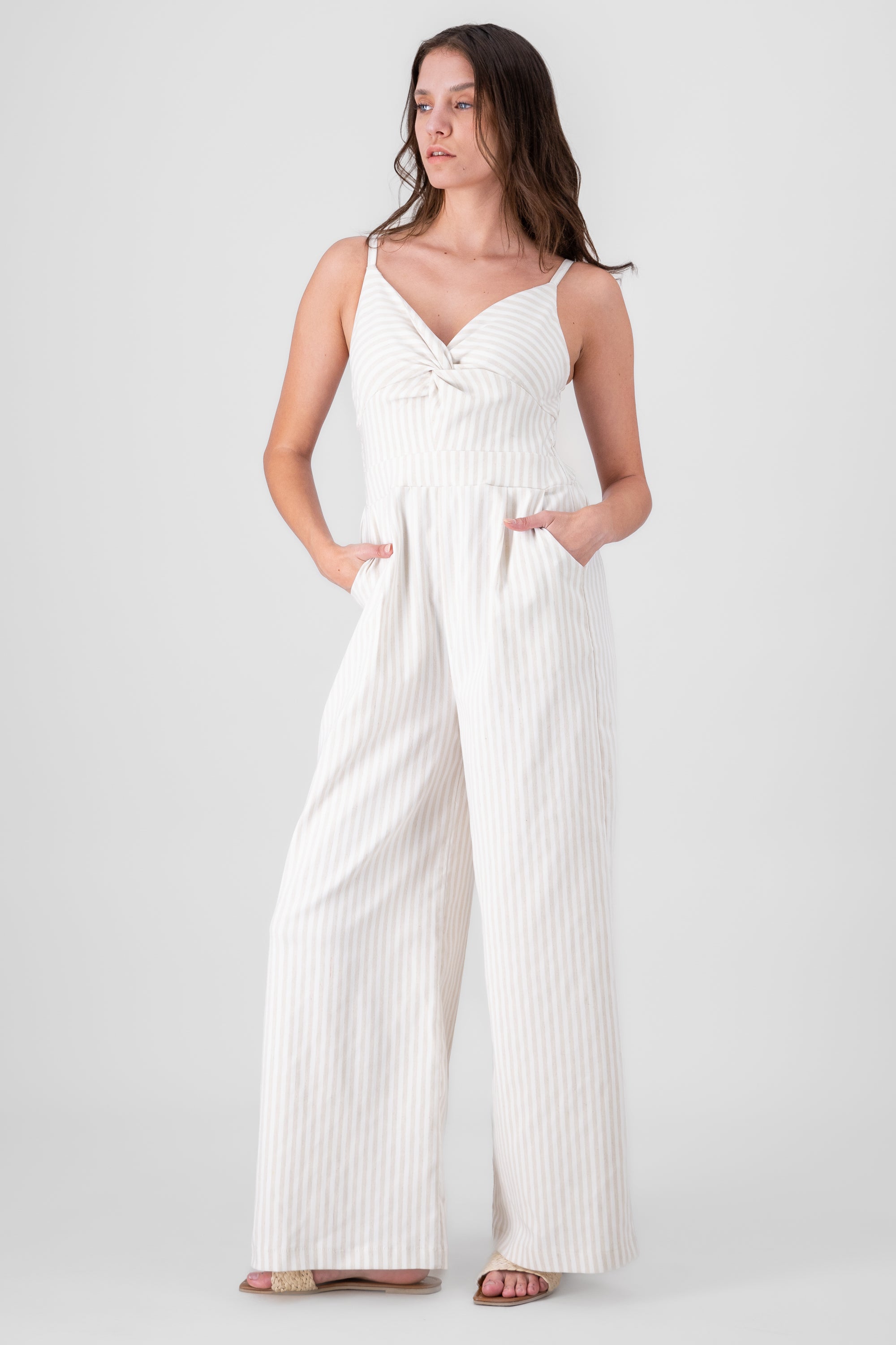 Striped Jumpsuit with Straps BONE COMBO