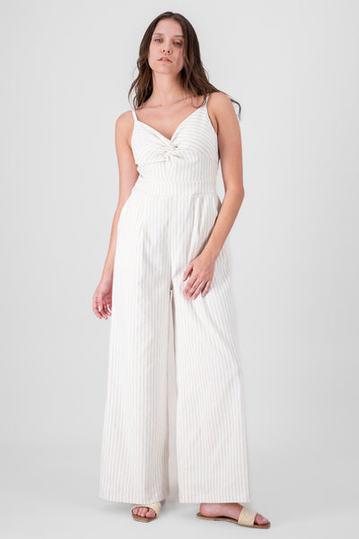 Striped Jumpsuit with Straps BONE COMBO