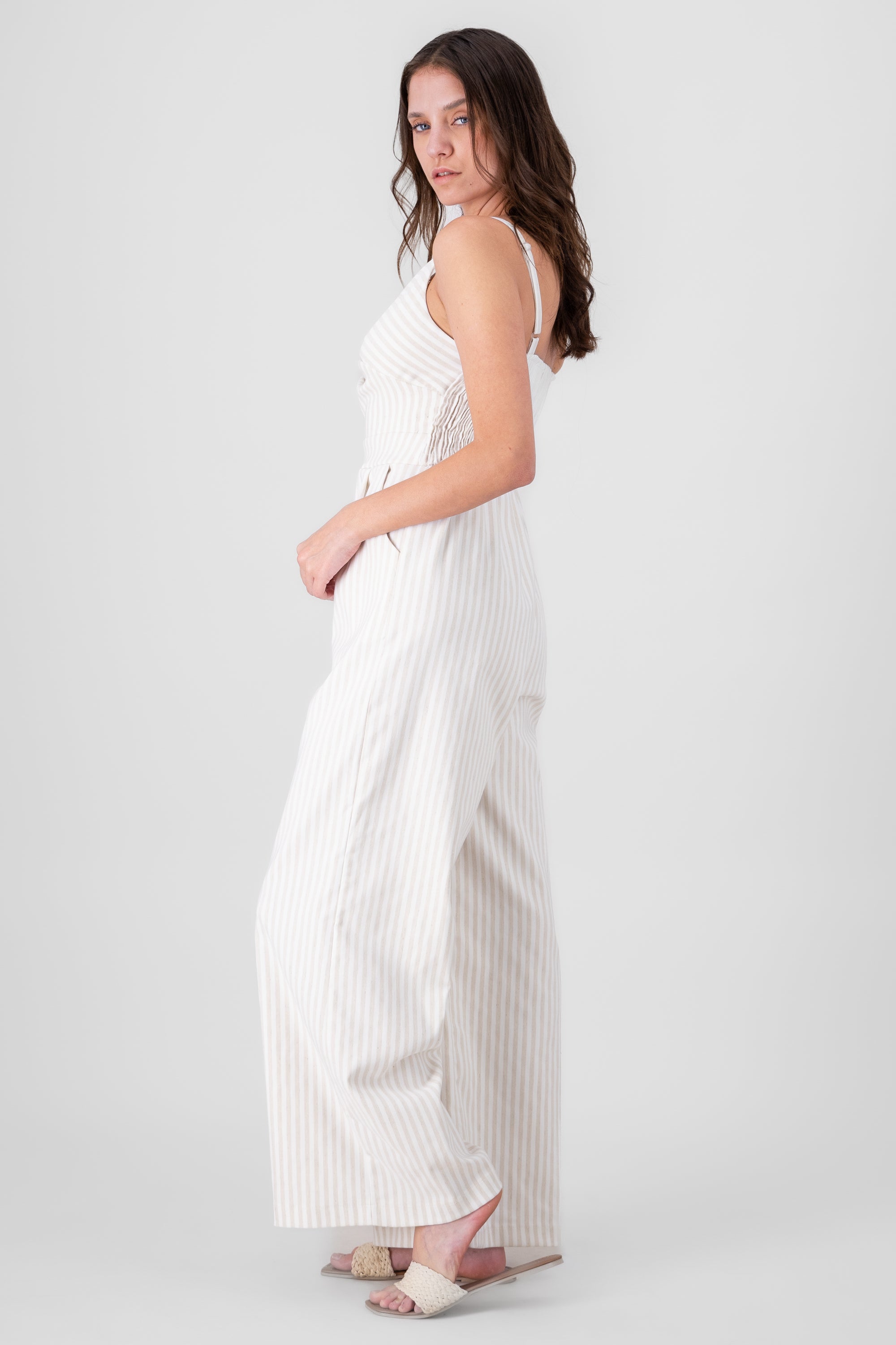 Striped Jumpsuit with Straps BONE COMBO