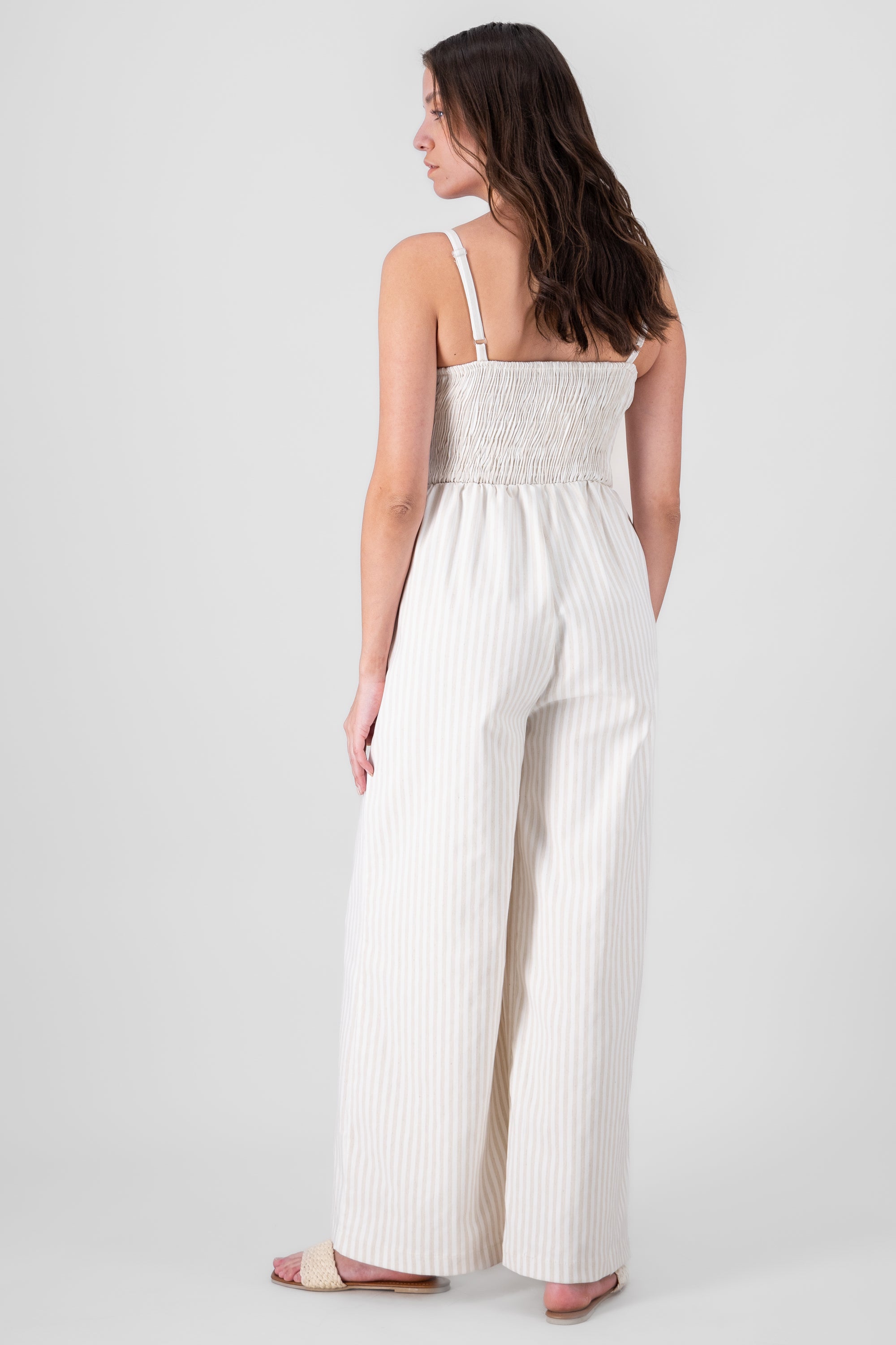 Striped Jumpsuit with Straps BONE COMBO