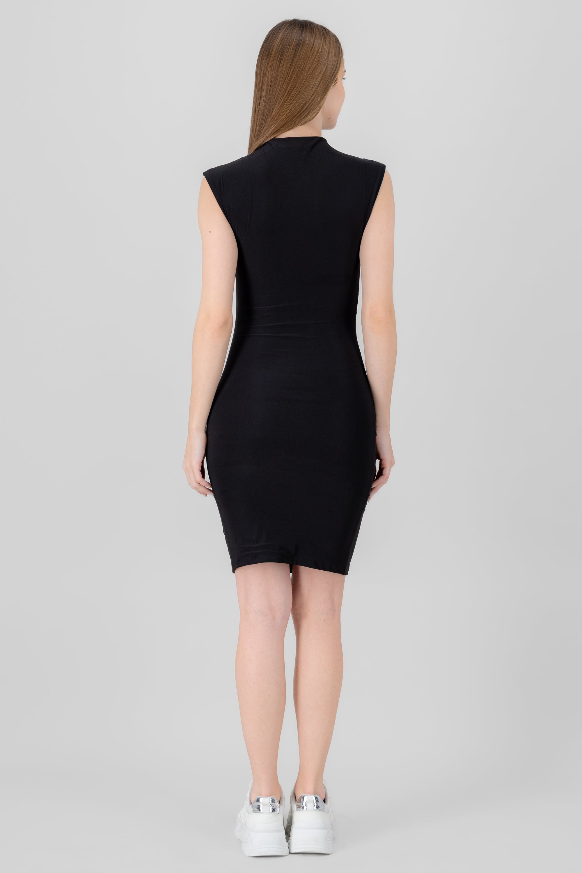 Solid High Neck Dress BLACK