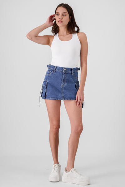 Denim Cargo Skort MEDIUM WASH