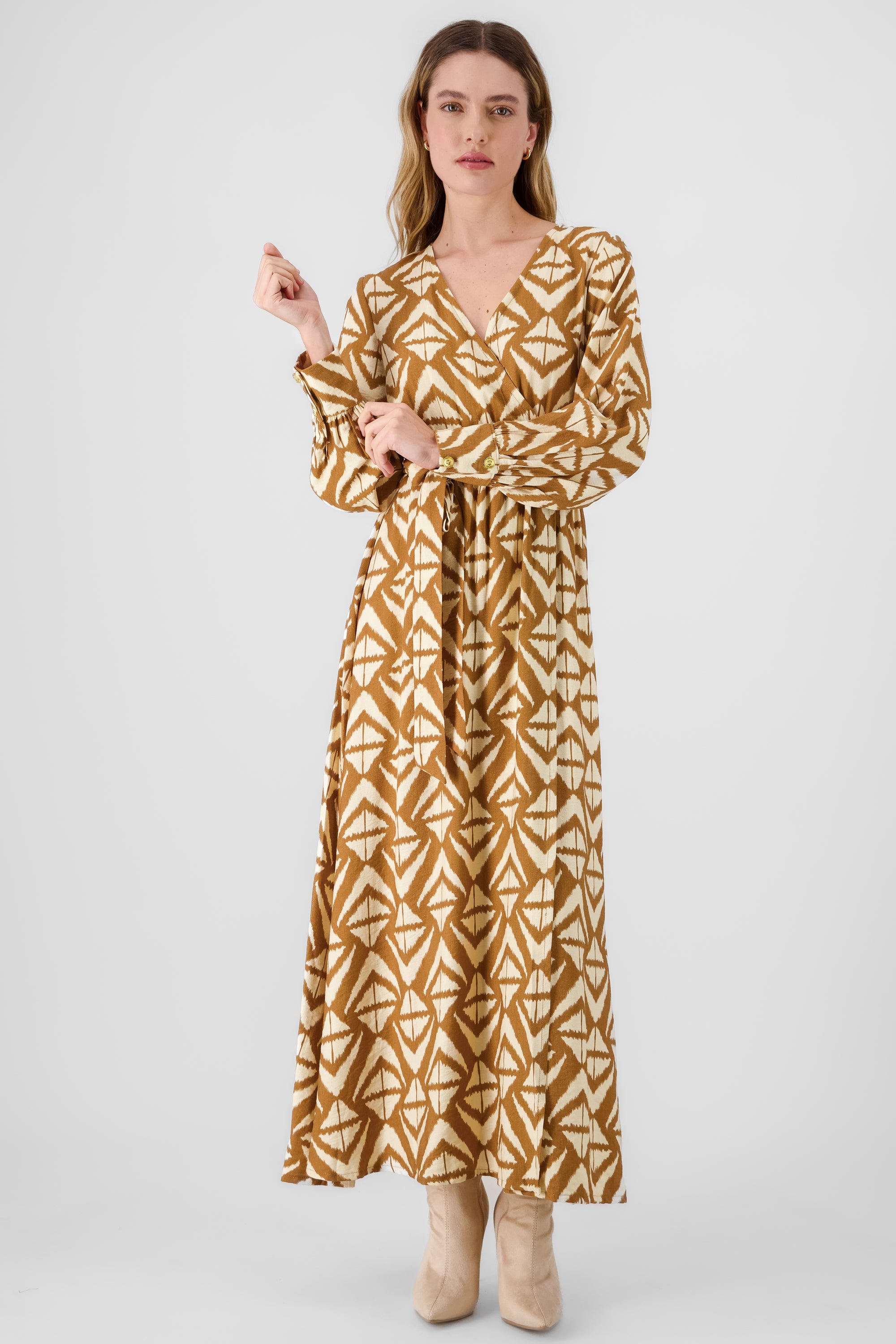 Long Sleeve Maxi Dress BROWN COMBO