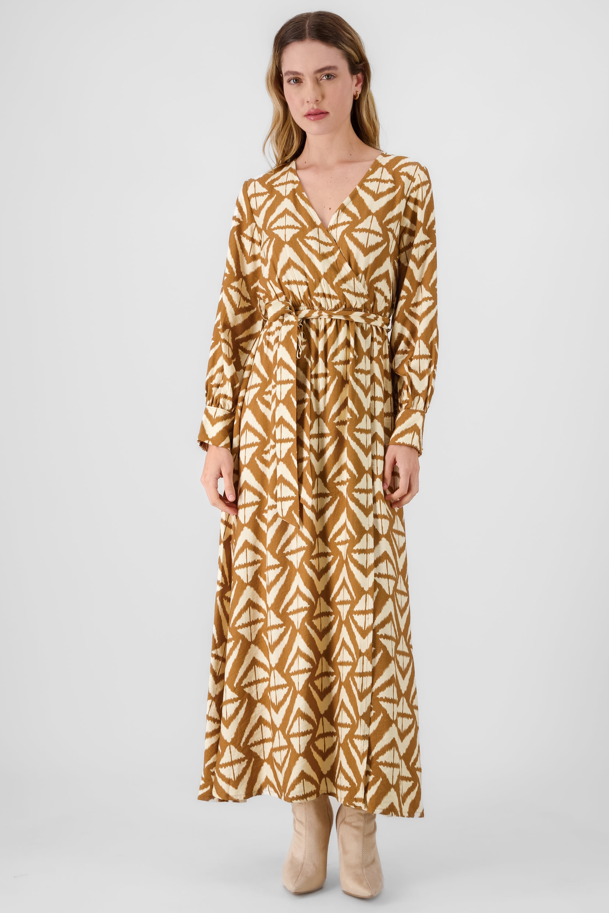 Long Sleeve Maxi Dress BROWN COMBO