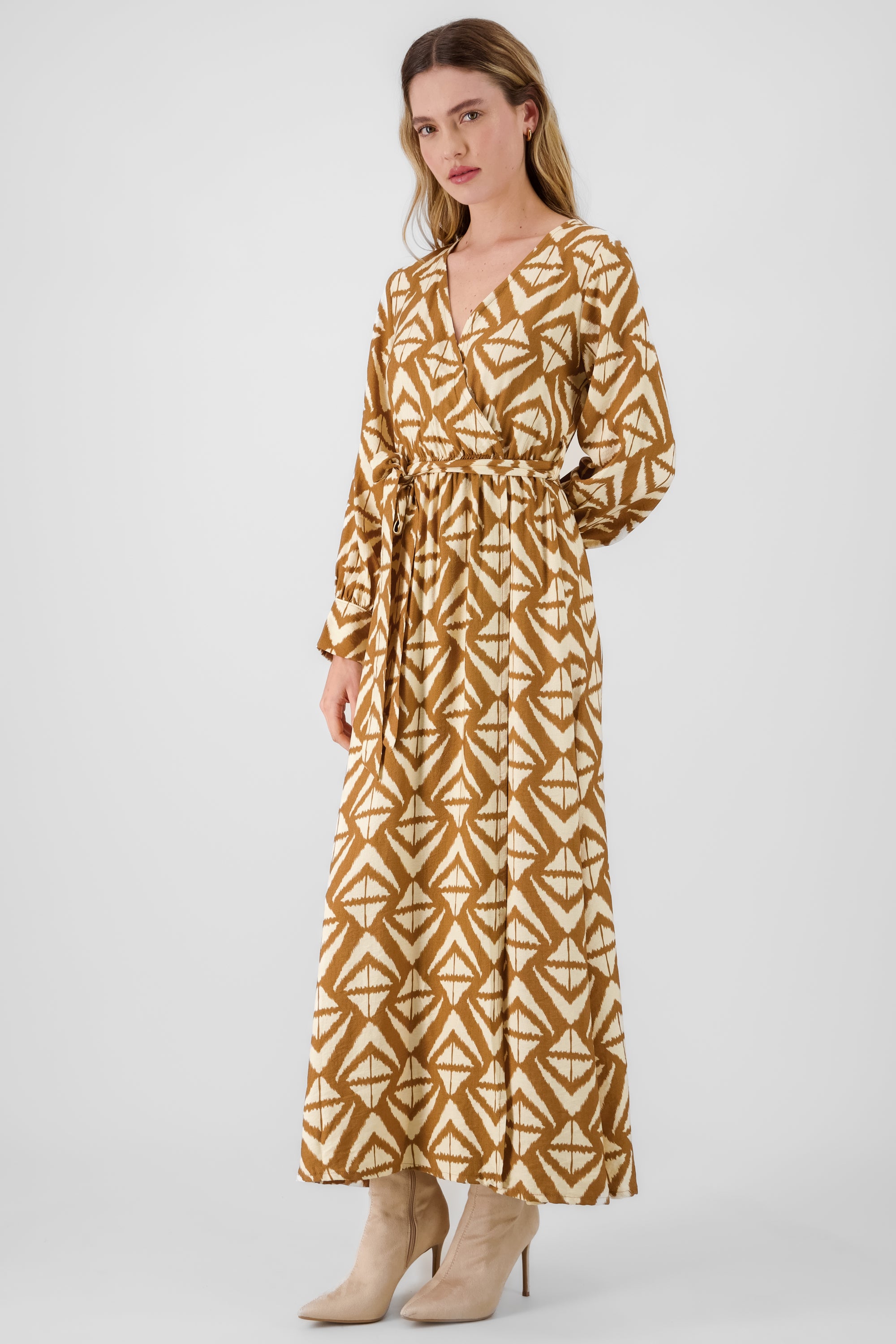 Long Sleeve Maxi Dress BROWN COMBO