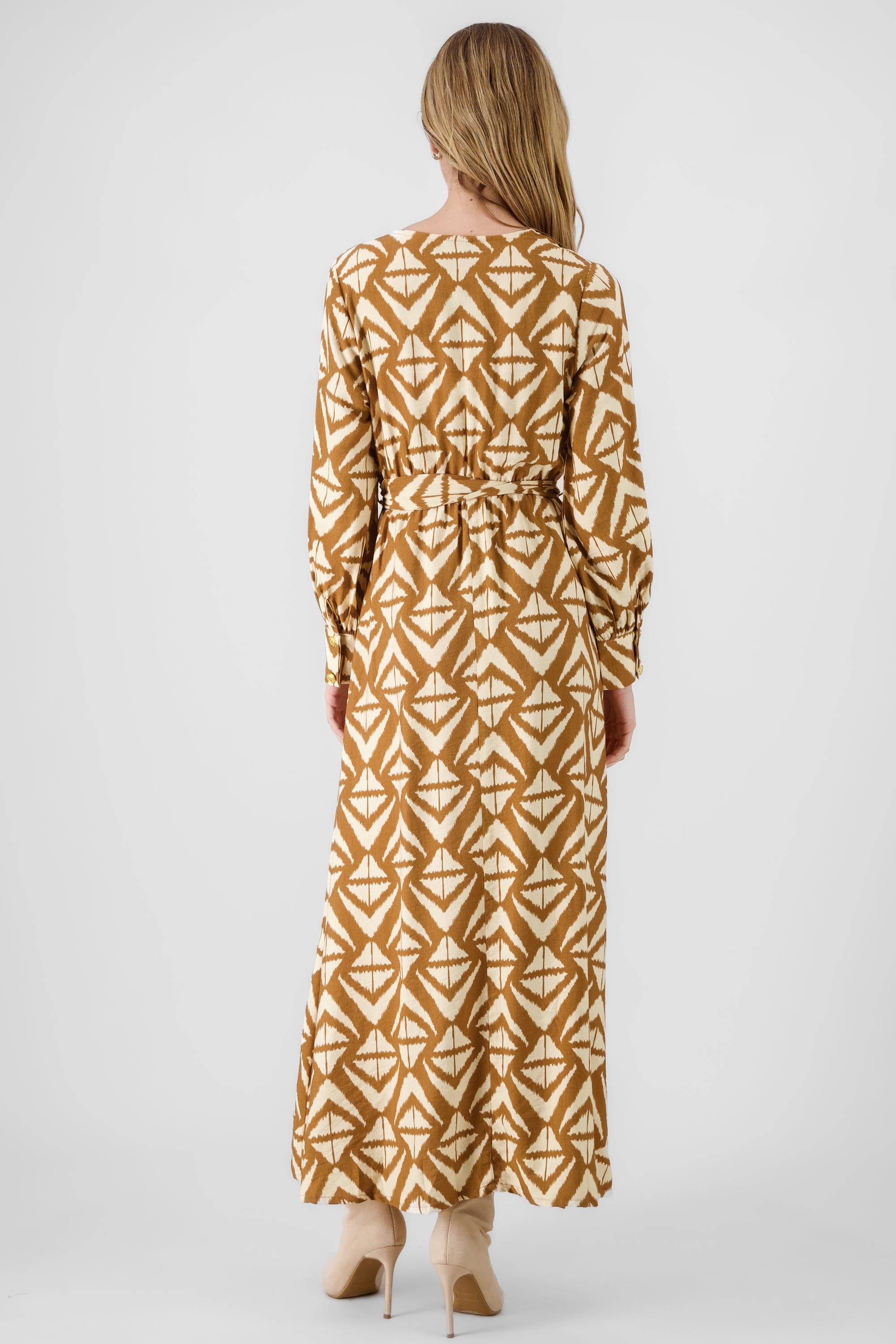 Long Sleeve Maxi Dress BROWN COMBO