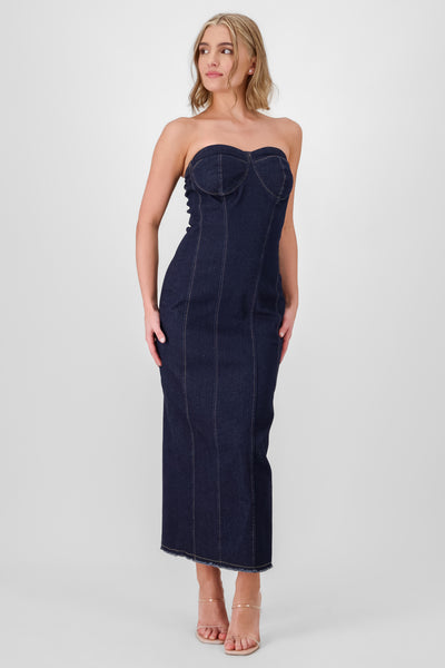 Strapless Denim Midi Dress DARK WASH