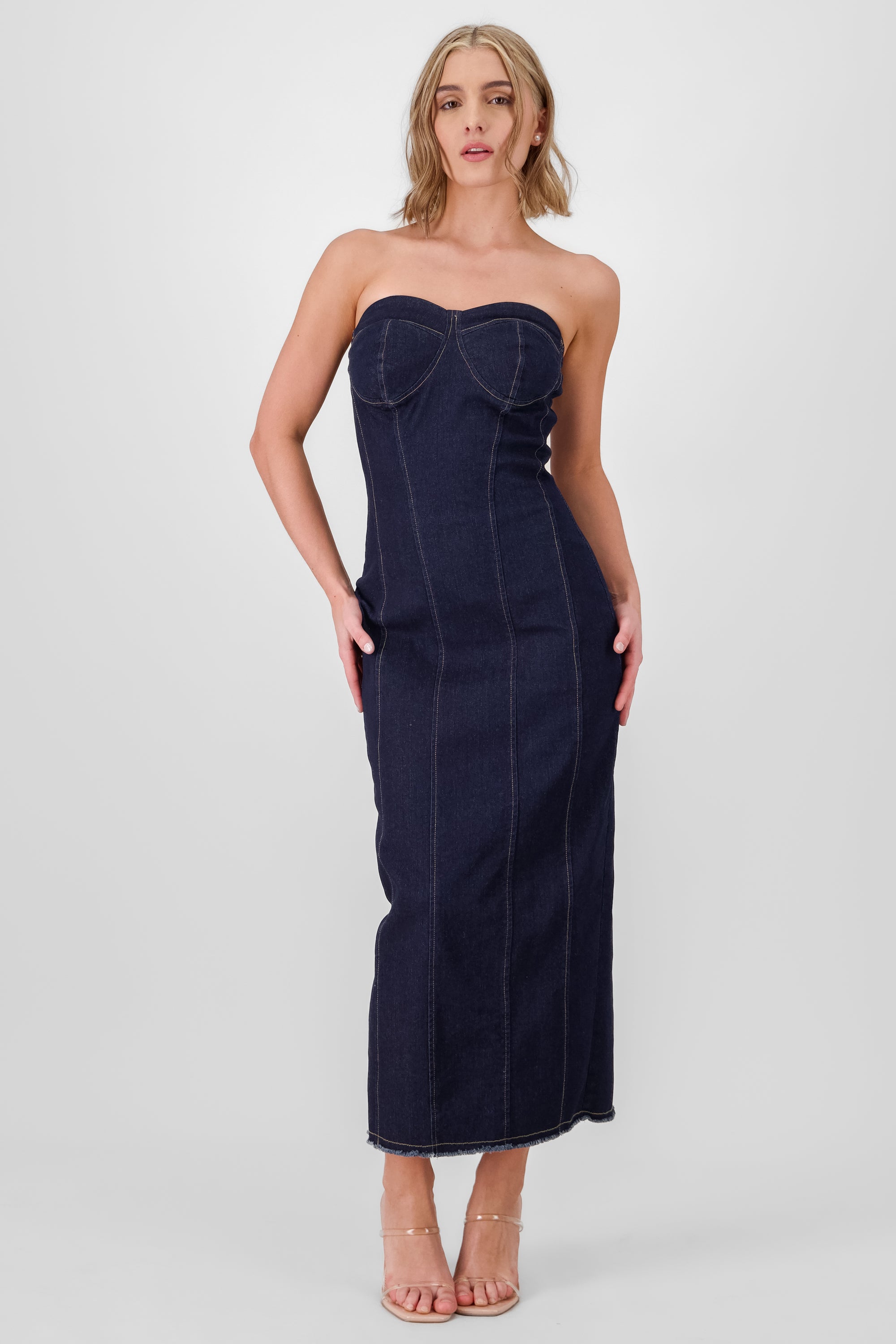 Strapless Denim Midi Dress DARK WASH