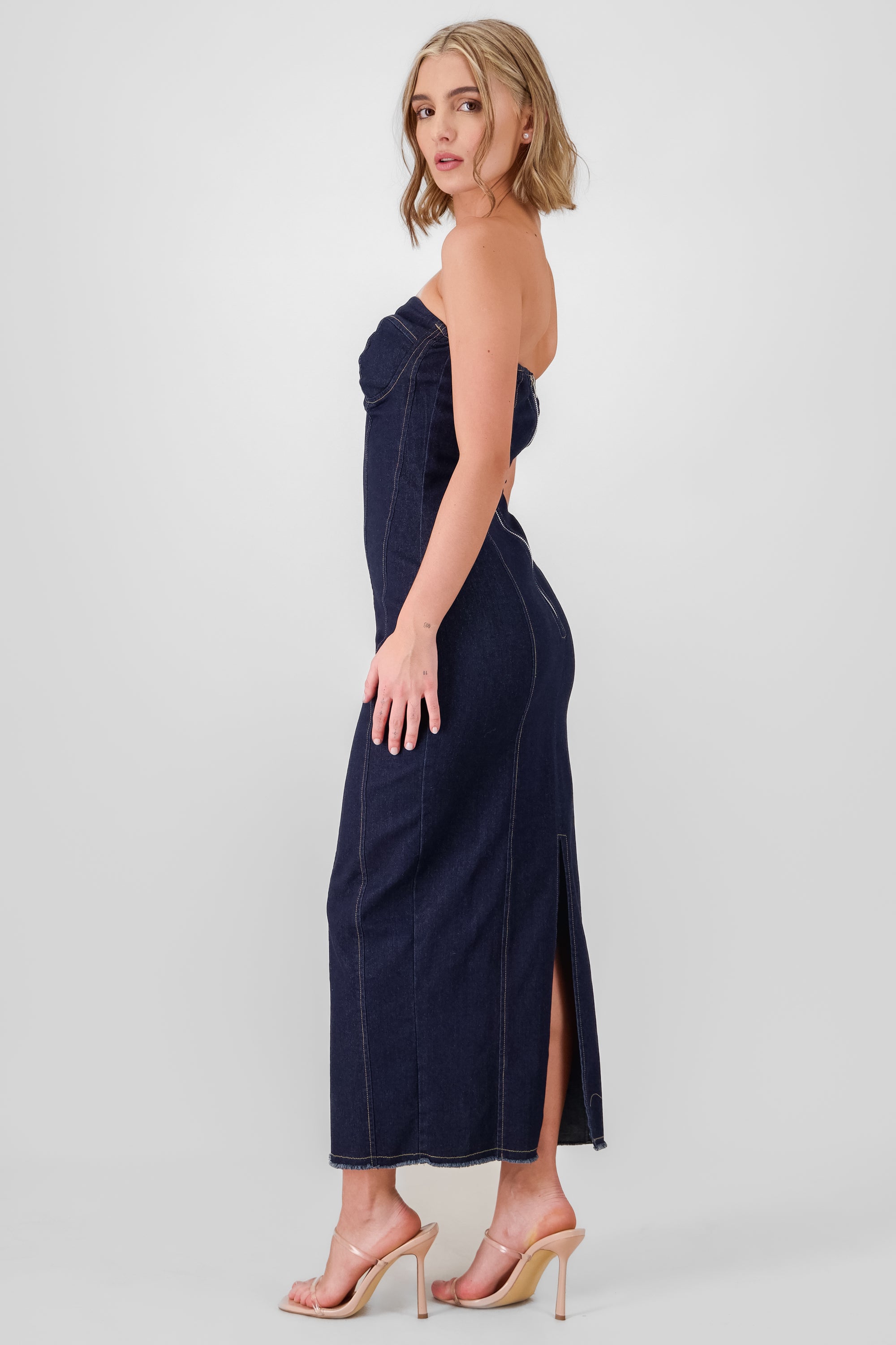 Strapless Denim Midi Dress DARK WASH