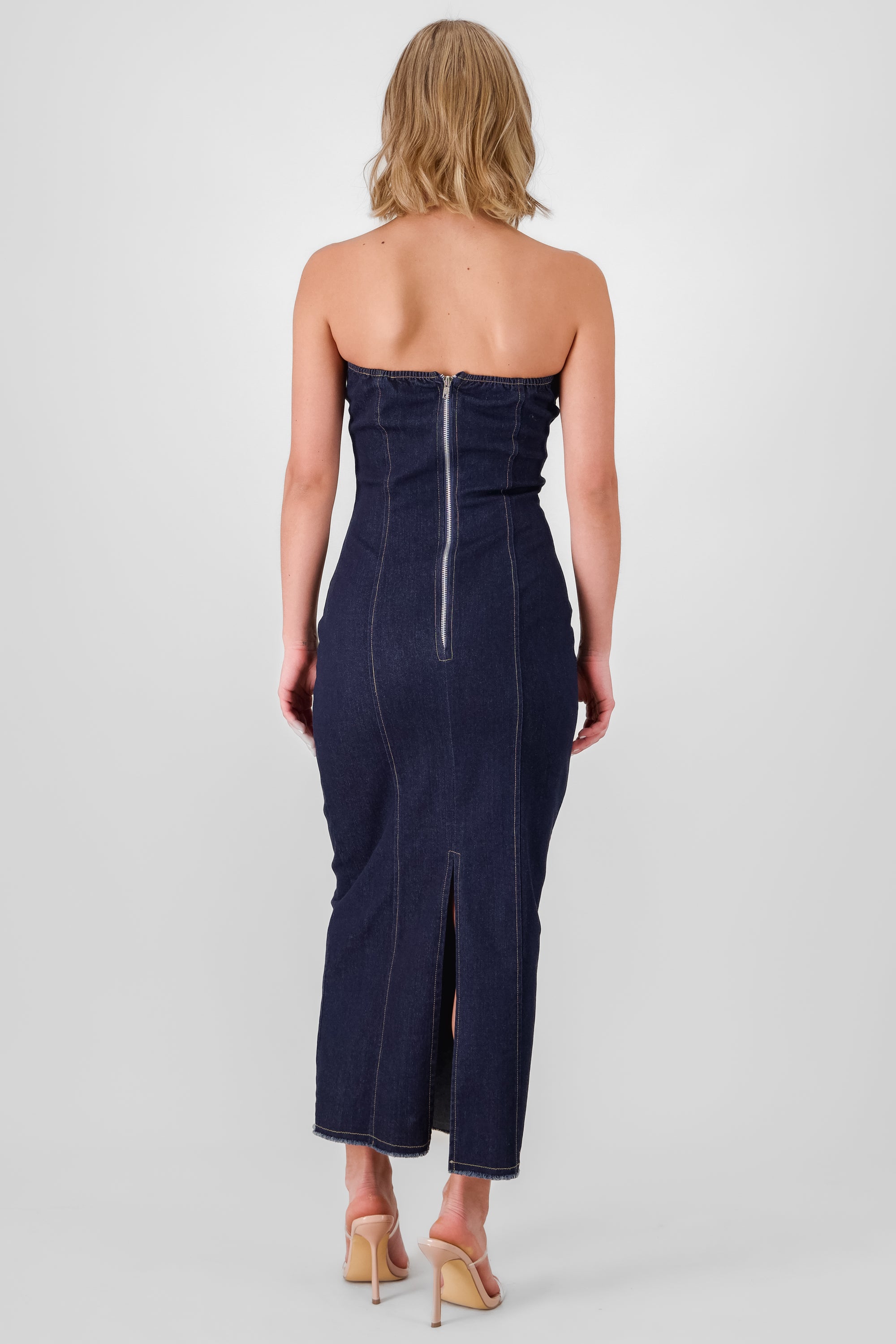 Strapless Denim Midi Dress DARK WASH