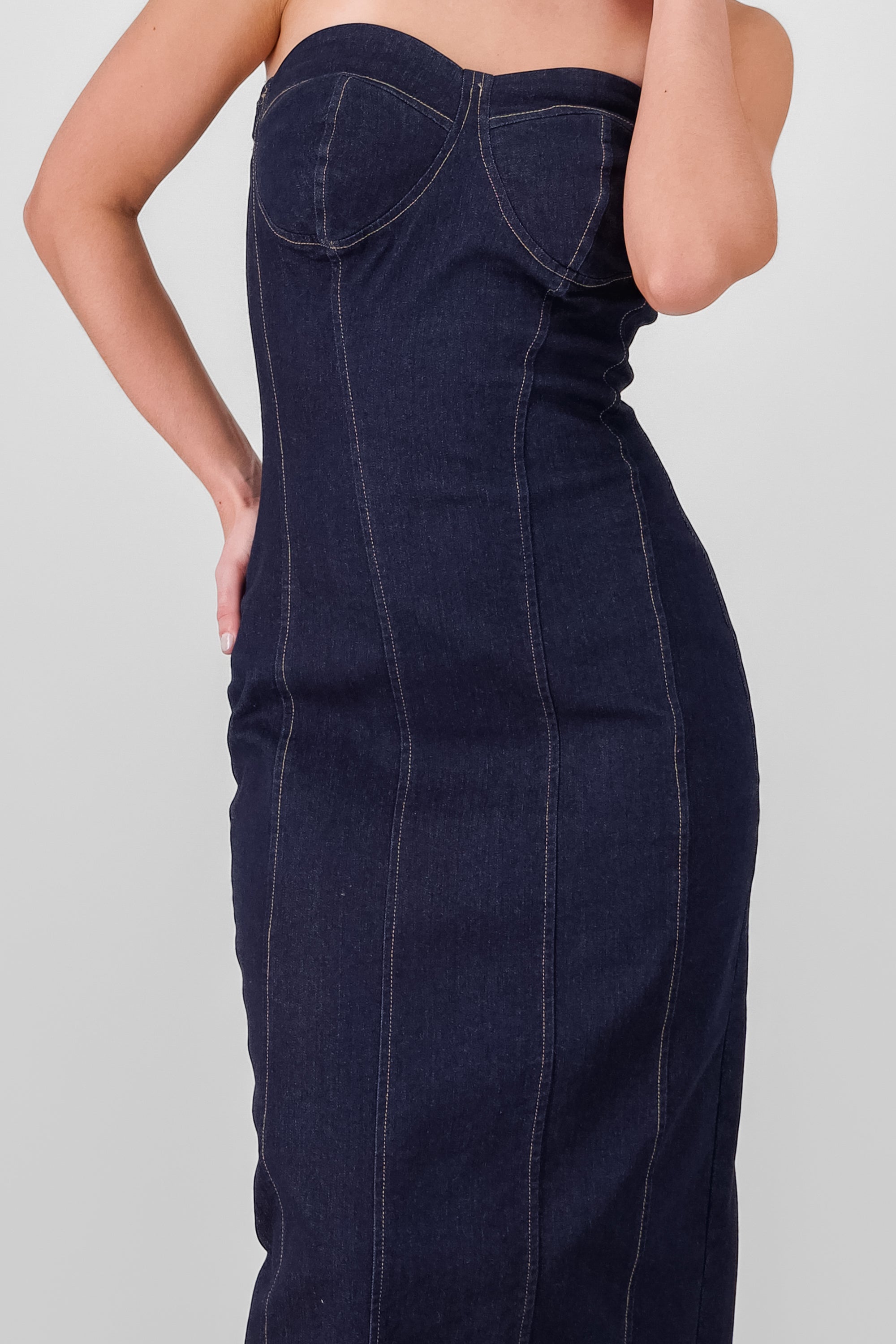 Strapless Denim Midi Dress DARK WASH