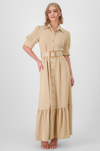 Short Sleeve Polo Dress with Belt IVORY