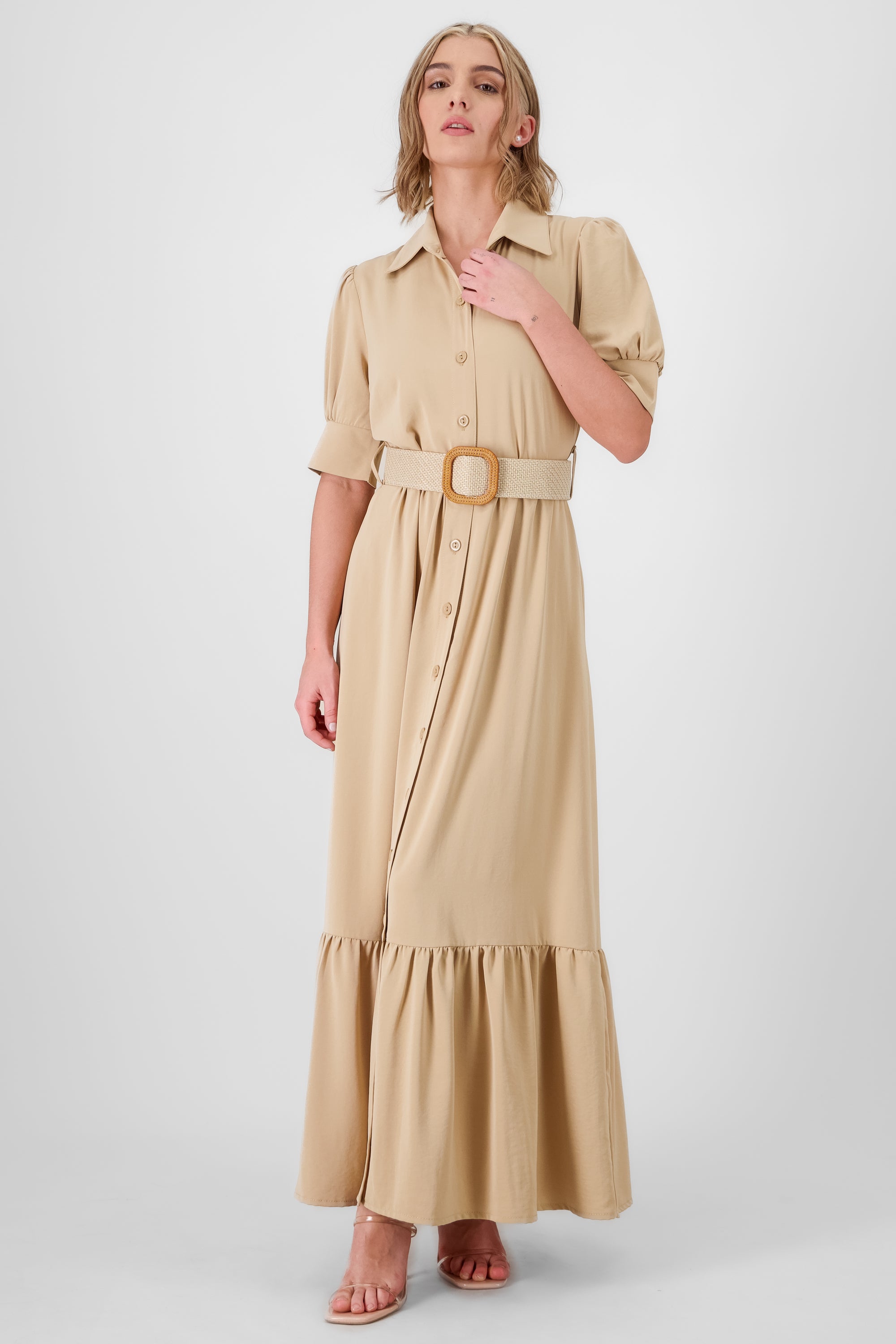 Short Sleeve Polo Dress with Belt IVORY