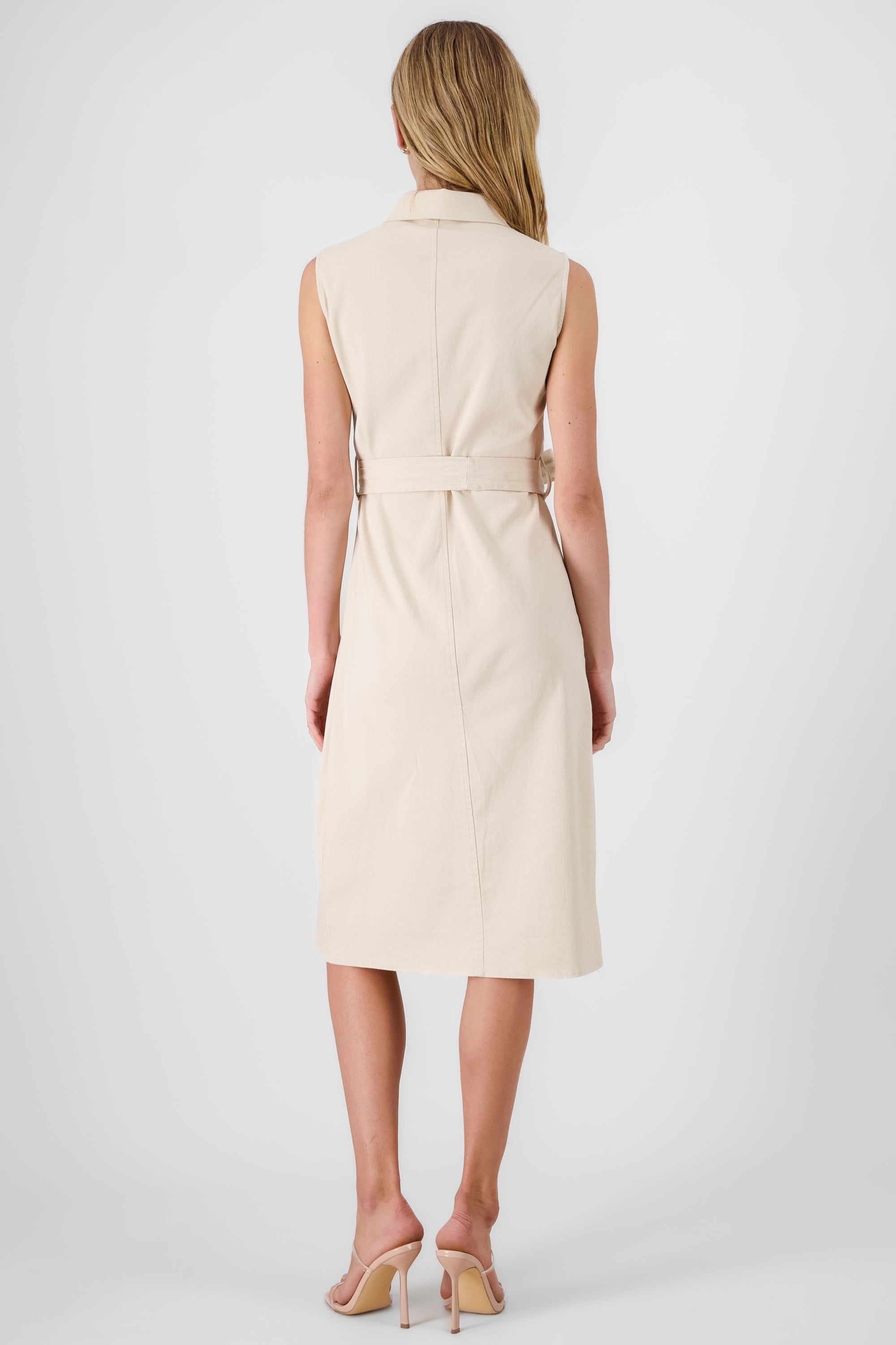 Midi Gabardine Dress with Belt KHAKI