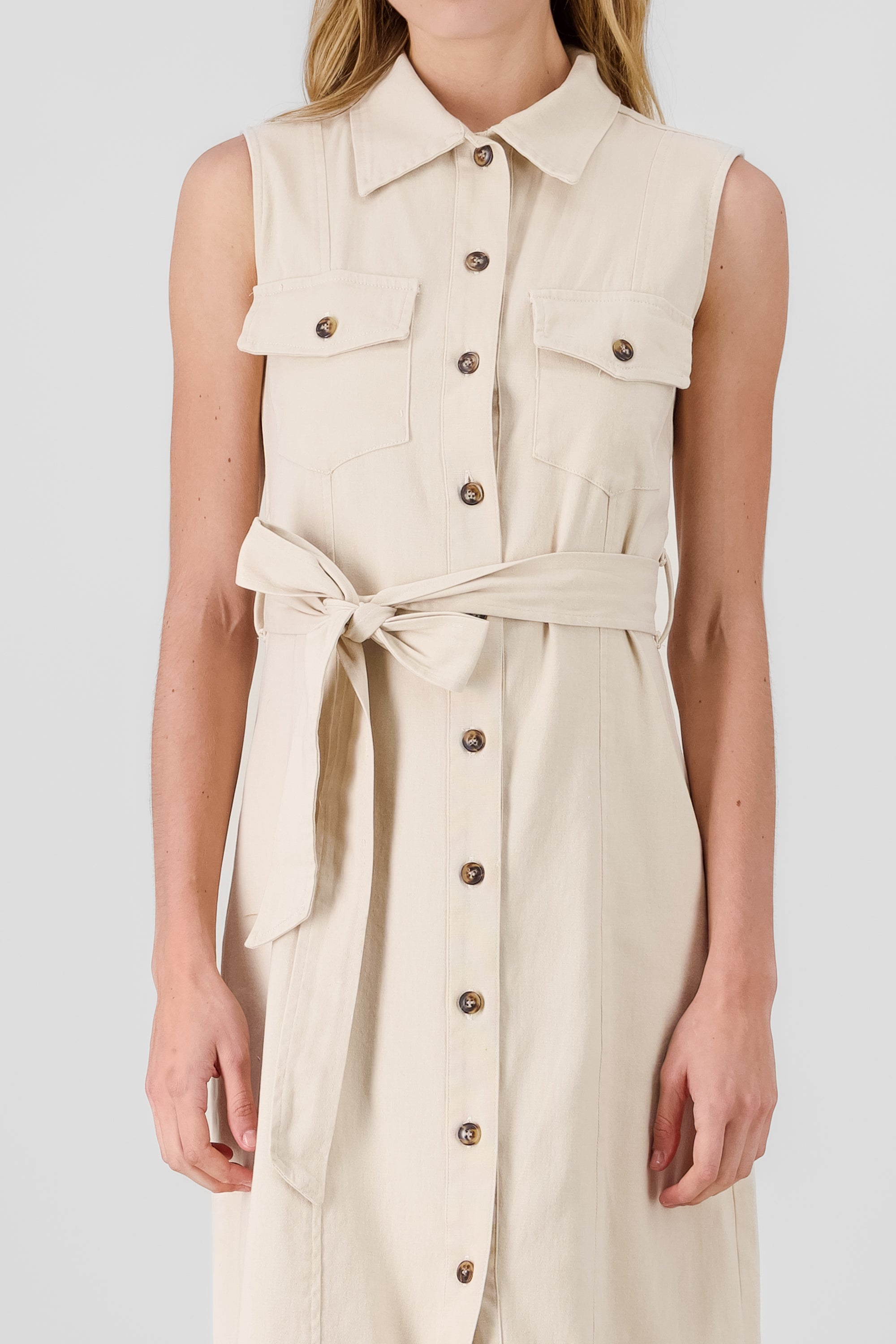 Midi Gabardine Dress with Belt KHAKI