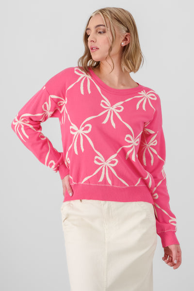 Long Sleeve Bow Sweater PINK COMBO